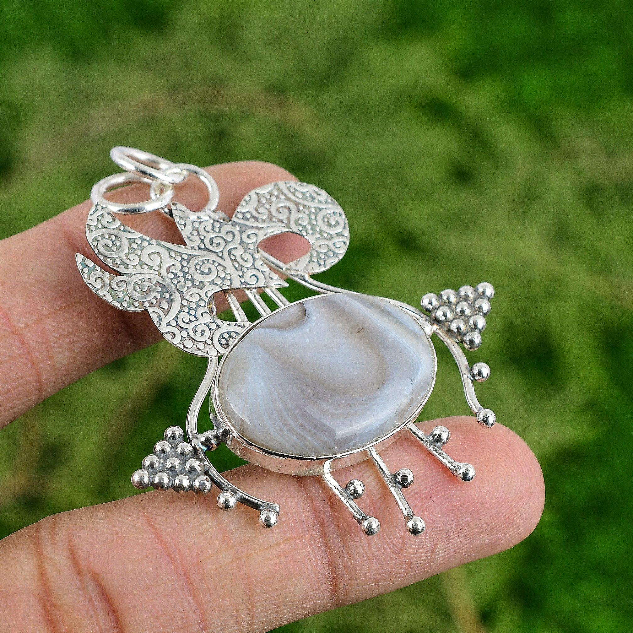 Botswana Agate Stone 925 Sterling Silver Anniversary Birthday Pendant Jewelry