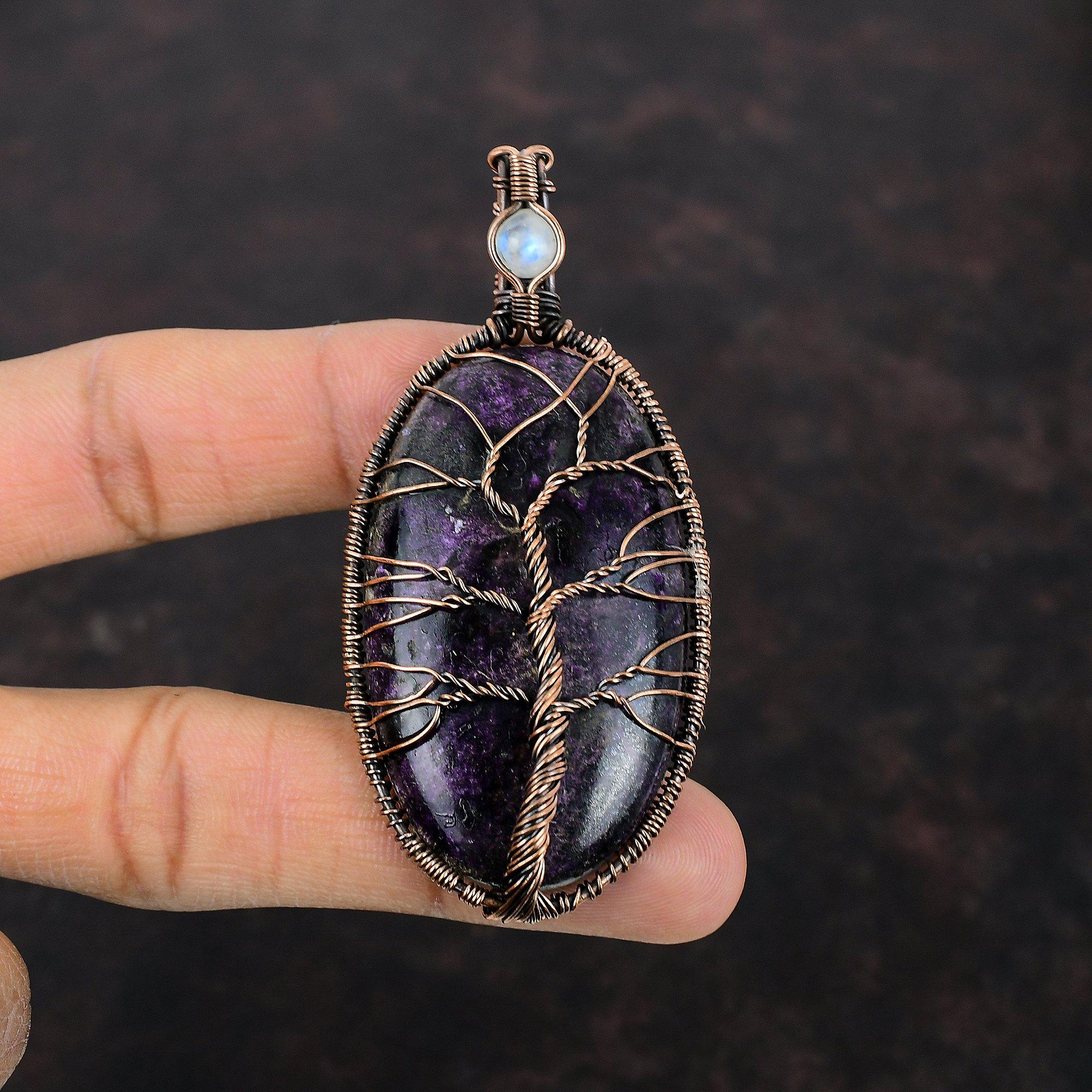 Tree Of Life Purpurite Copper Pendant Wire Wrapped Pendant  Moonstone Pendant Handmade Wire Jewelry Gemstone Pendant Copper Jewelry For Gift