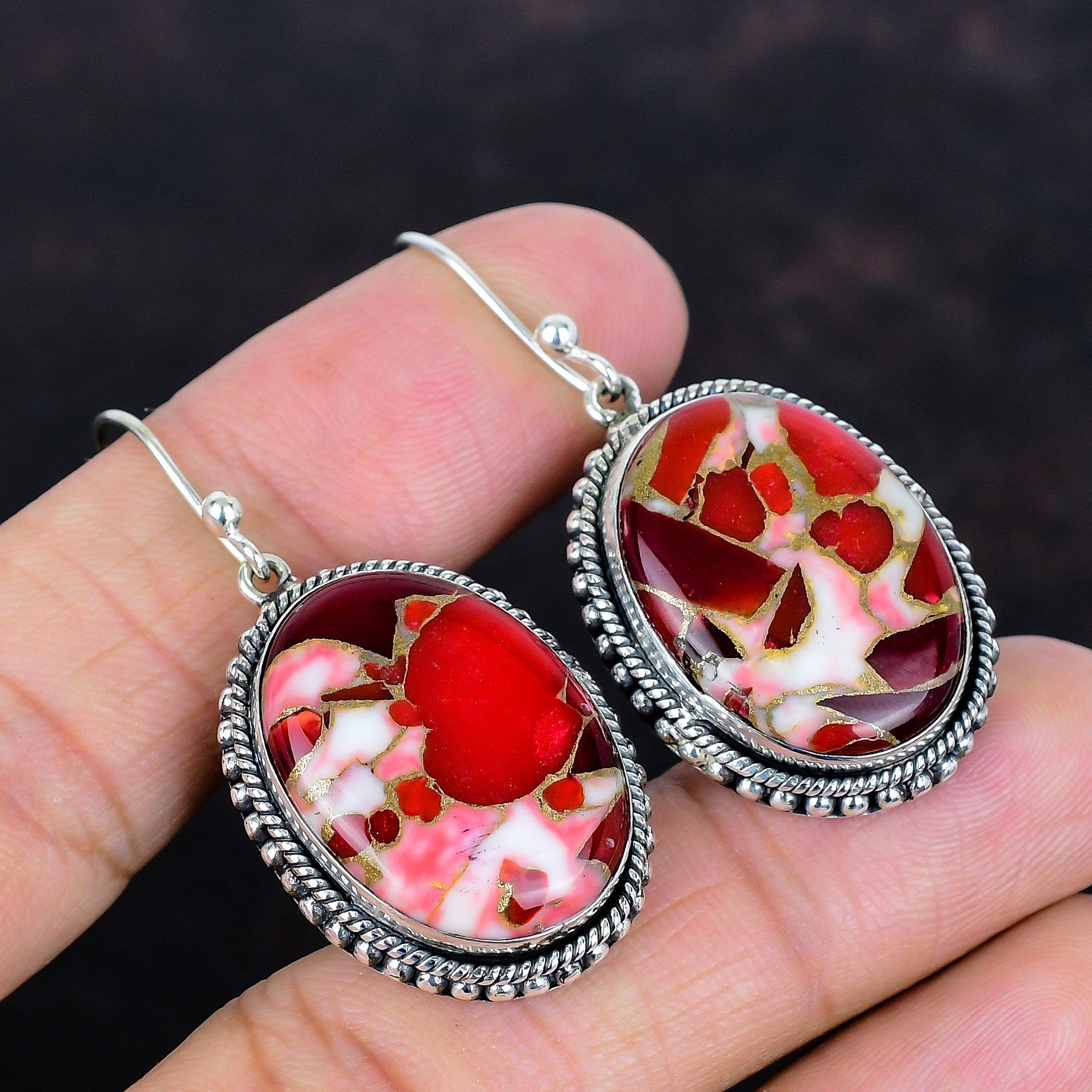 Kingman red mohave copper turquoise earring 925 sterling silver earring handmade jewelry vintage gemstone earrings silver jewelry for gifts