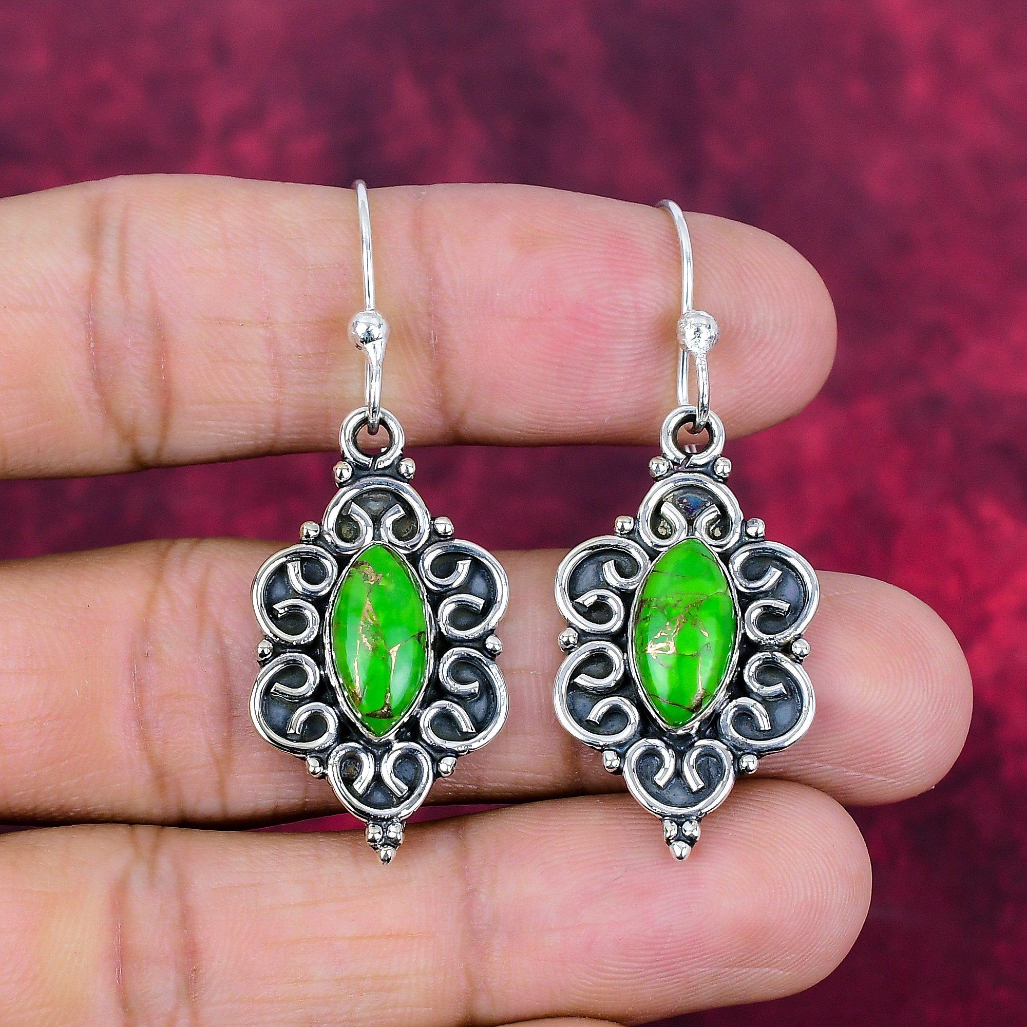 Grüne Kupfer Türkis Ohrringe, 925 Sterling Silber Edelstein Schmuck, handgefertigte Ohrringe erstaunlichen Schmuck, Geschenk für Sie