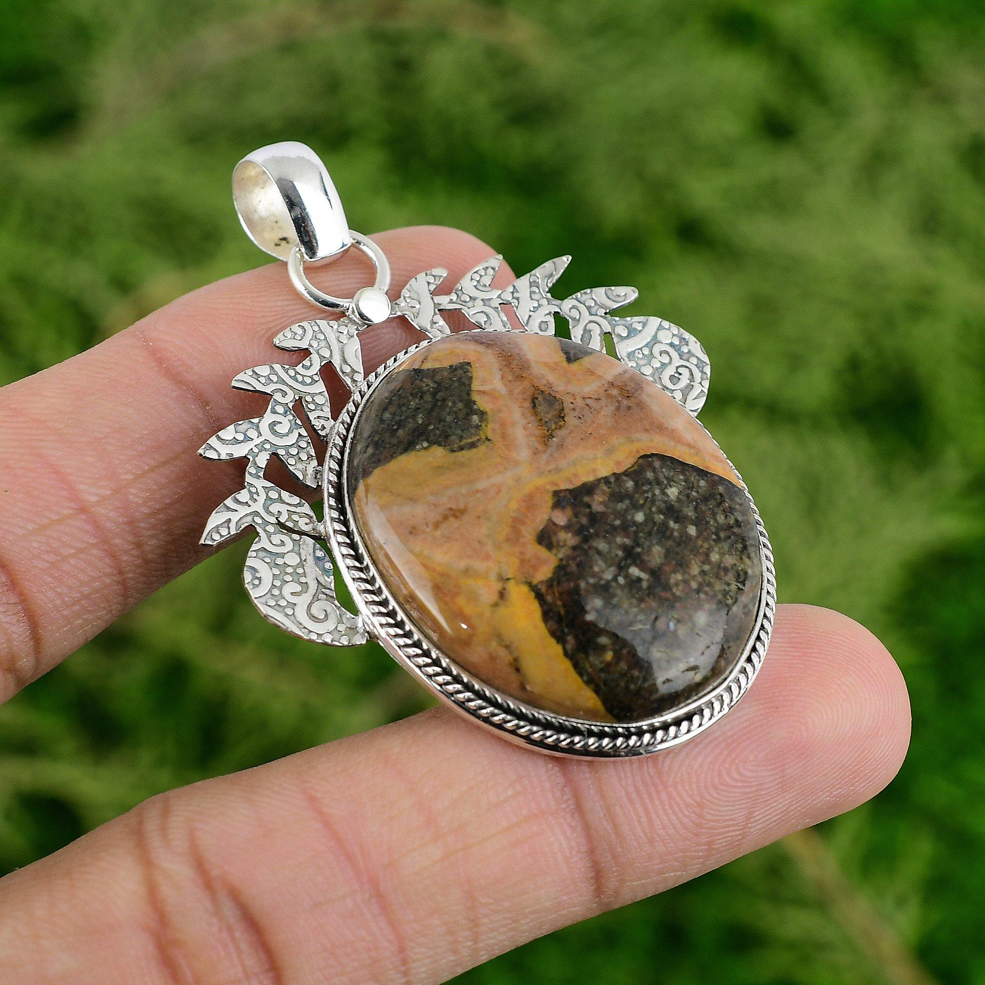 Daughters Day Sale Bauxite Stone 925 Silver Bezel Mother Anniversary New Pendant