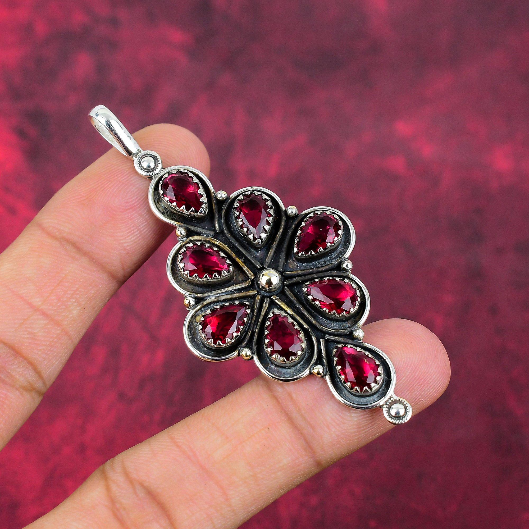 Bijoux grenat rouge, pendentif en argent sterling massif 925, pendentif de bijoux en pierres précieuses faits à la main pour le Memorial Day