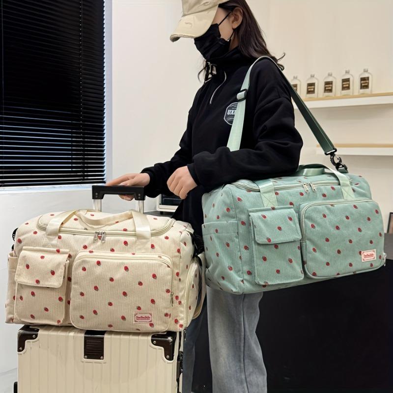Large Capacity Strawberry Print Duffel Bag with Multiple Compartments - Durable Nylon Casual Gym & Travel Bag, Reinforced Handles & Secure Zippers