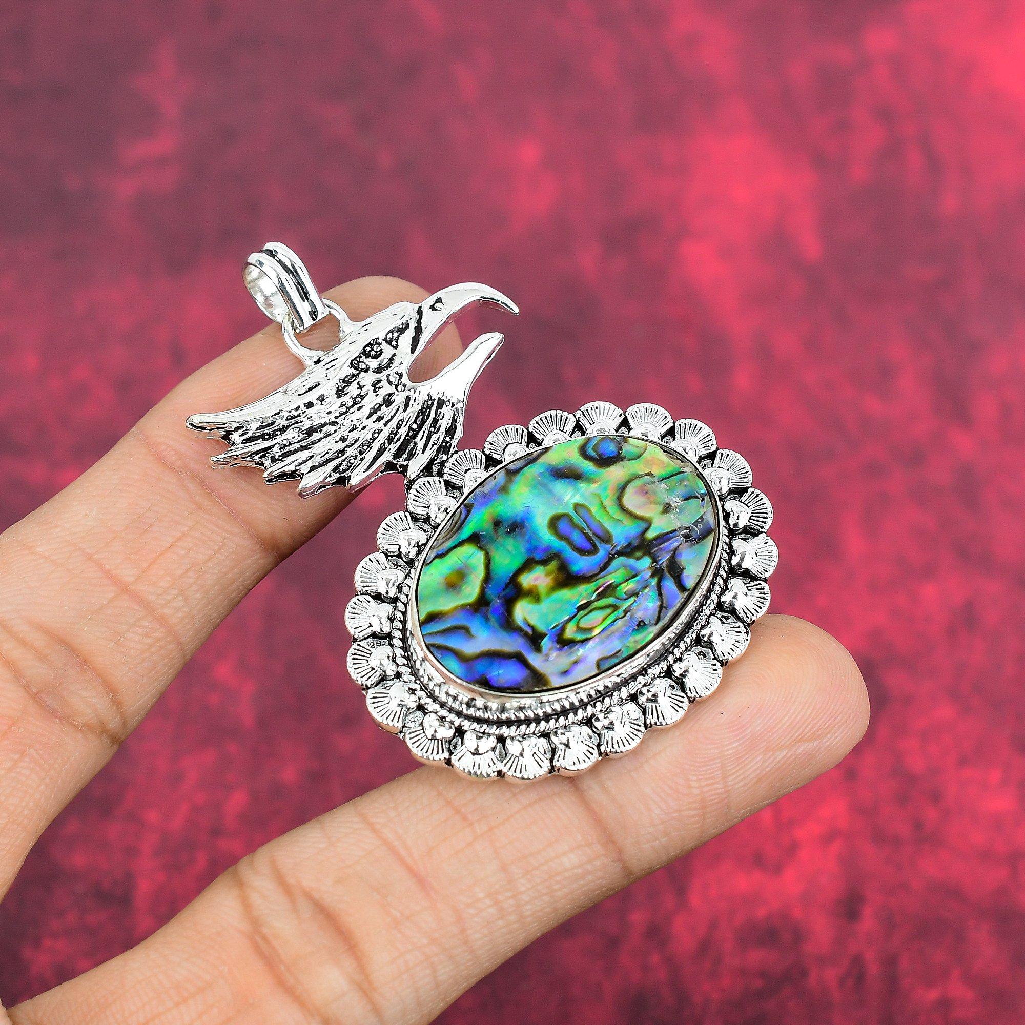 Pandantiv din argint solid 925 din coajă de abalone, bijuterii cu pandantiv cu pietre prețioase lucrate manual, cadouri pentru soție pandantiv nou-nouț