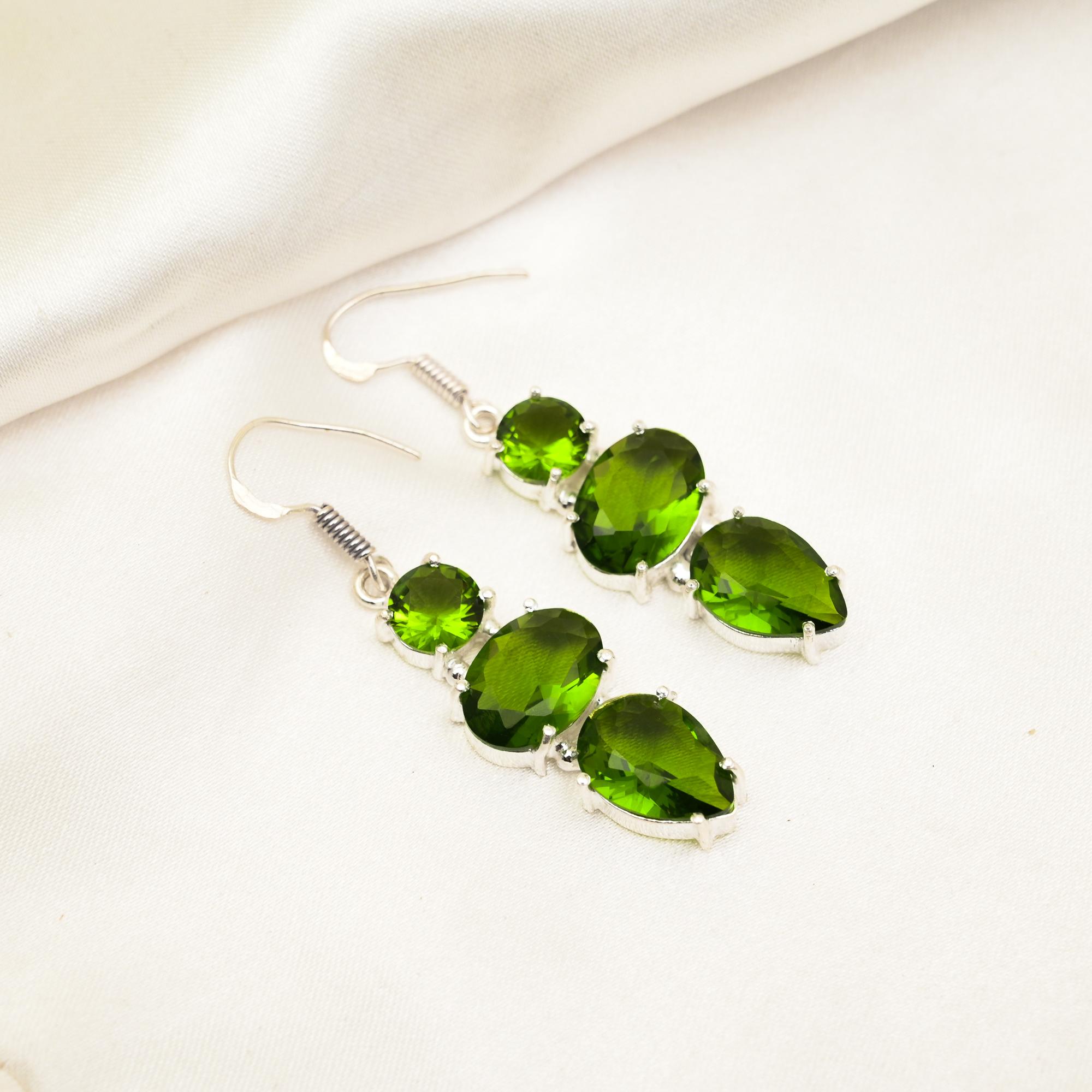 Peridot Handmade Gemstone Earrings, 925 Solid Sterling Silver Earrings, Unique Design Jewelry Earrings