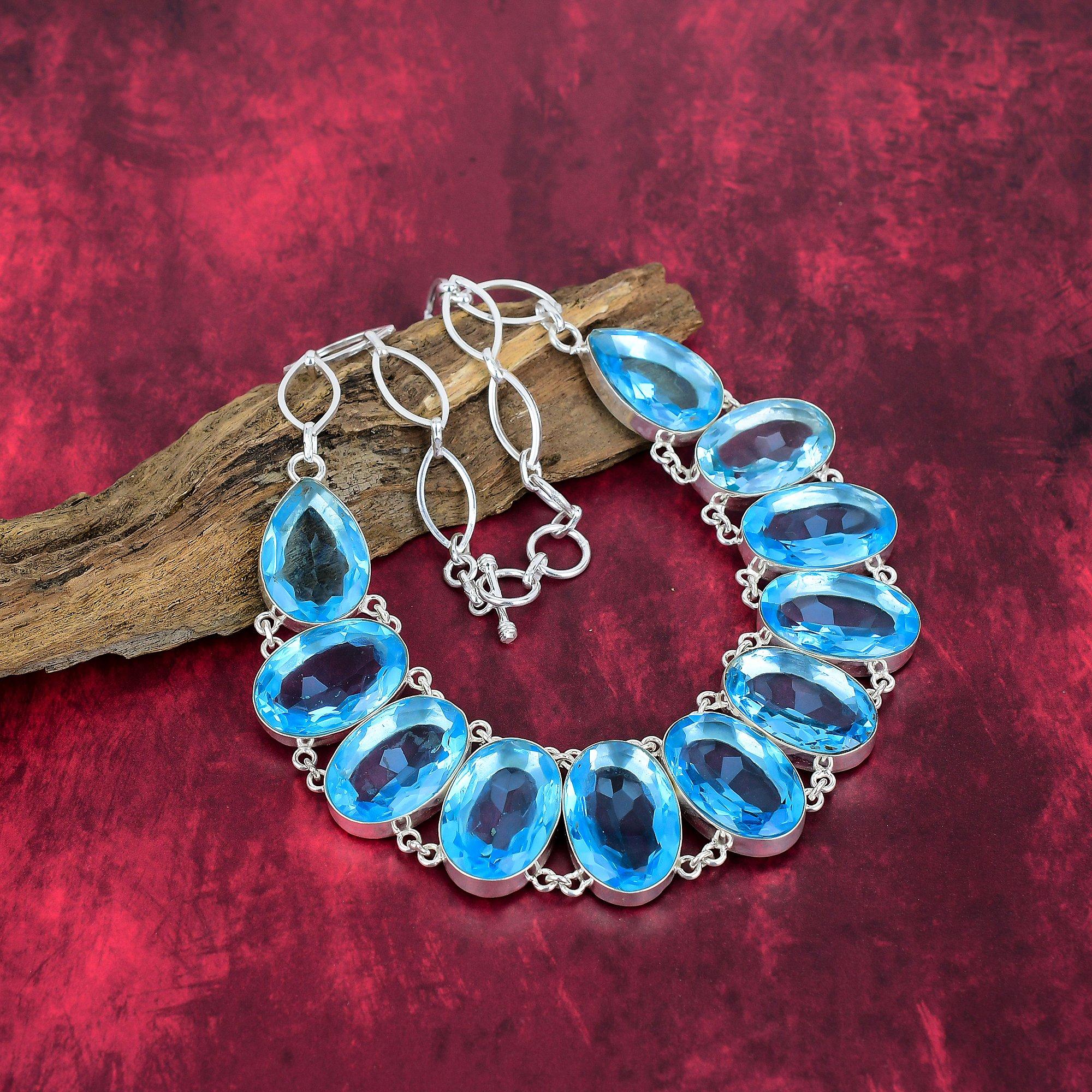 Colier cu topaz albastru, bijuterii cu pietre prețioase din argint solid 925, colier lucrat manual pentru Ziua Recunoștinței