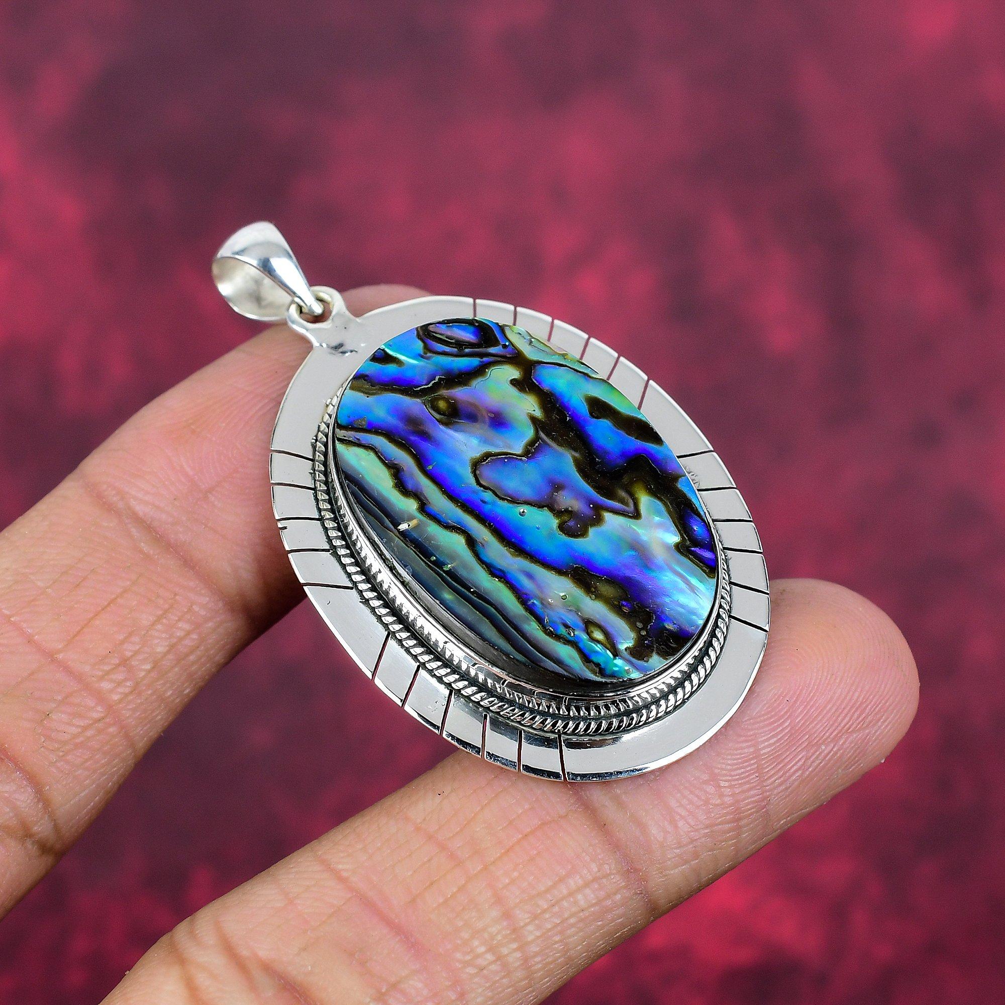Přívěsek z mušle Abalone, stříbro 925 s drahokamy, ručně vyráběný přívěsek, na Den díkůvzdání