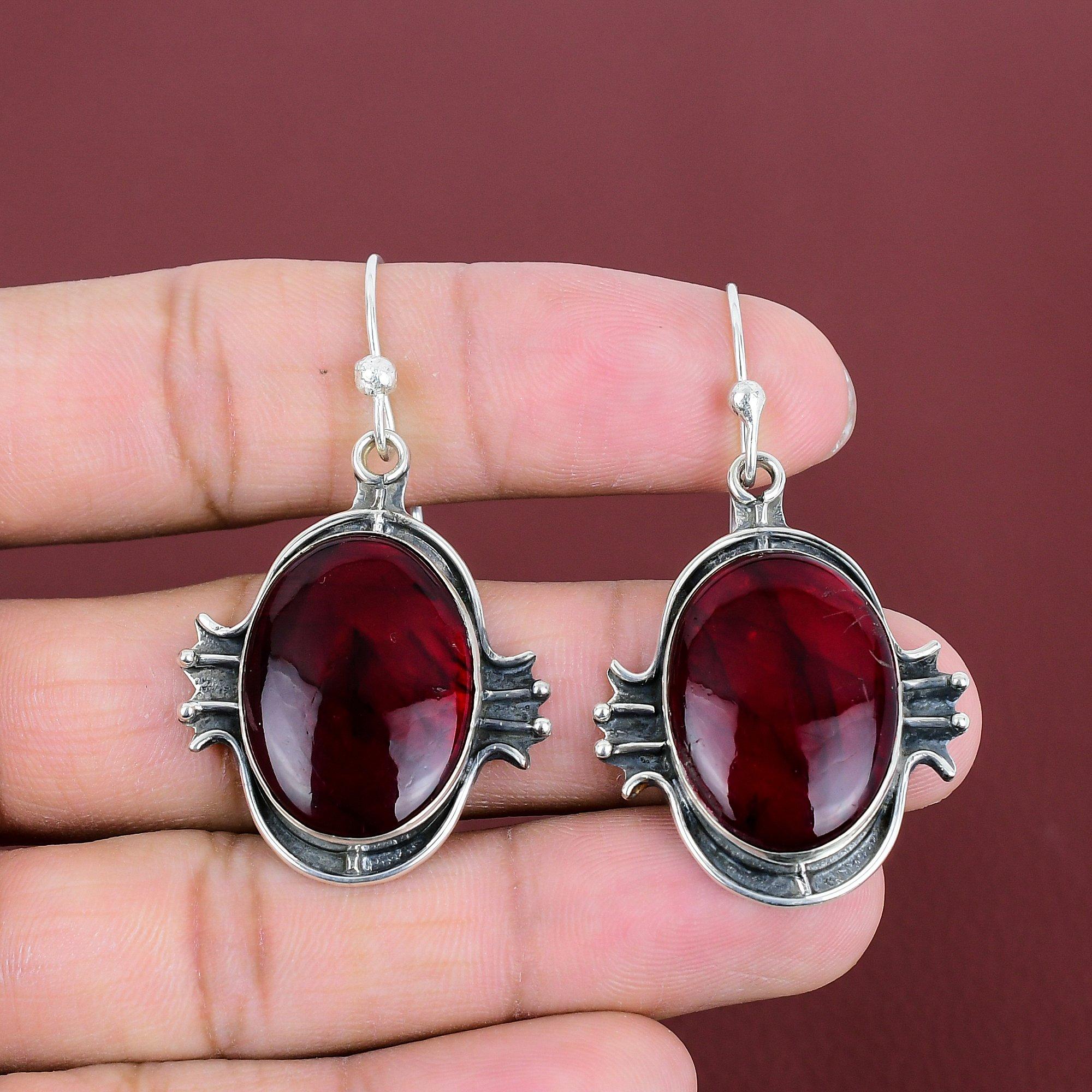 Boucles d'oreilles en labradorite rouge feu, en argent sterling 925, faites à la main, bijoux en pierres précieuses naturelles, cadeaux pour elle, boucles d'oreilles pendantes, bijoux en argent