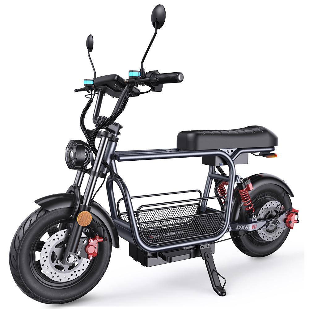 iScooter DX5 City Commuter E-koloběžka 1500W 48V 15.6Ah, Taška a přední koš, Pohodlné sedlo a plné odpružení, Olejové brzdy a 15" pneumatiky