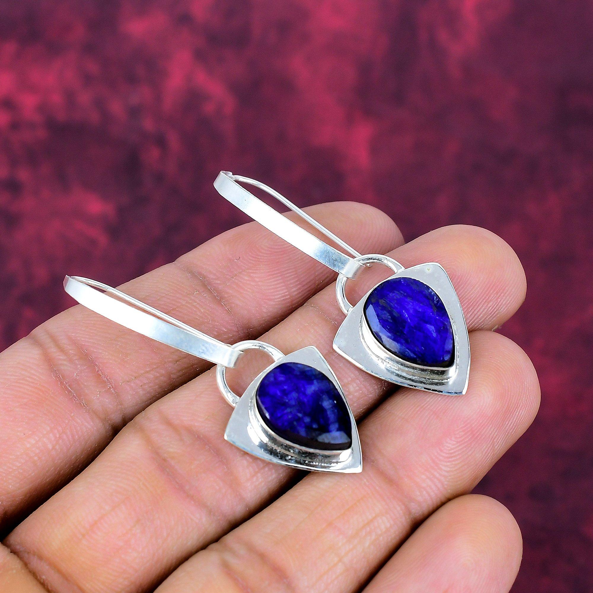 Kolczyki z litego srebra próby 925 z szafirami, Ręcznie robiona biżuteria z kamieniami szlachetnymi, Prezenty dla żony, Nowe kolczyki