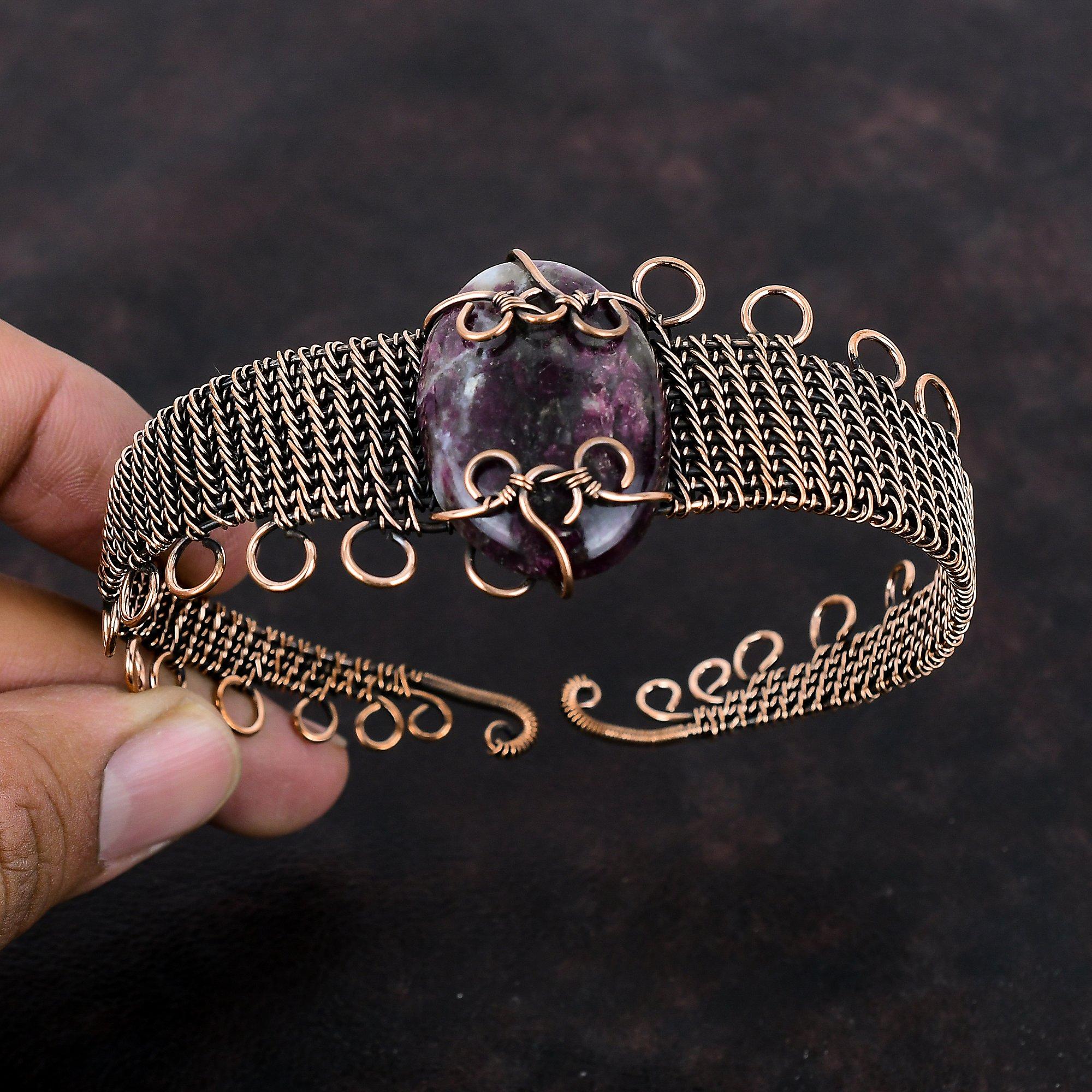 Rosa Turmalin Manschettenarmband Kupferdraht gewickelt verstellbarer Armreif Original Edelstein Armreif Kupferschmuck für Geschenk handgemachtes Manschettenarmband