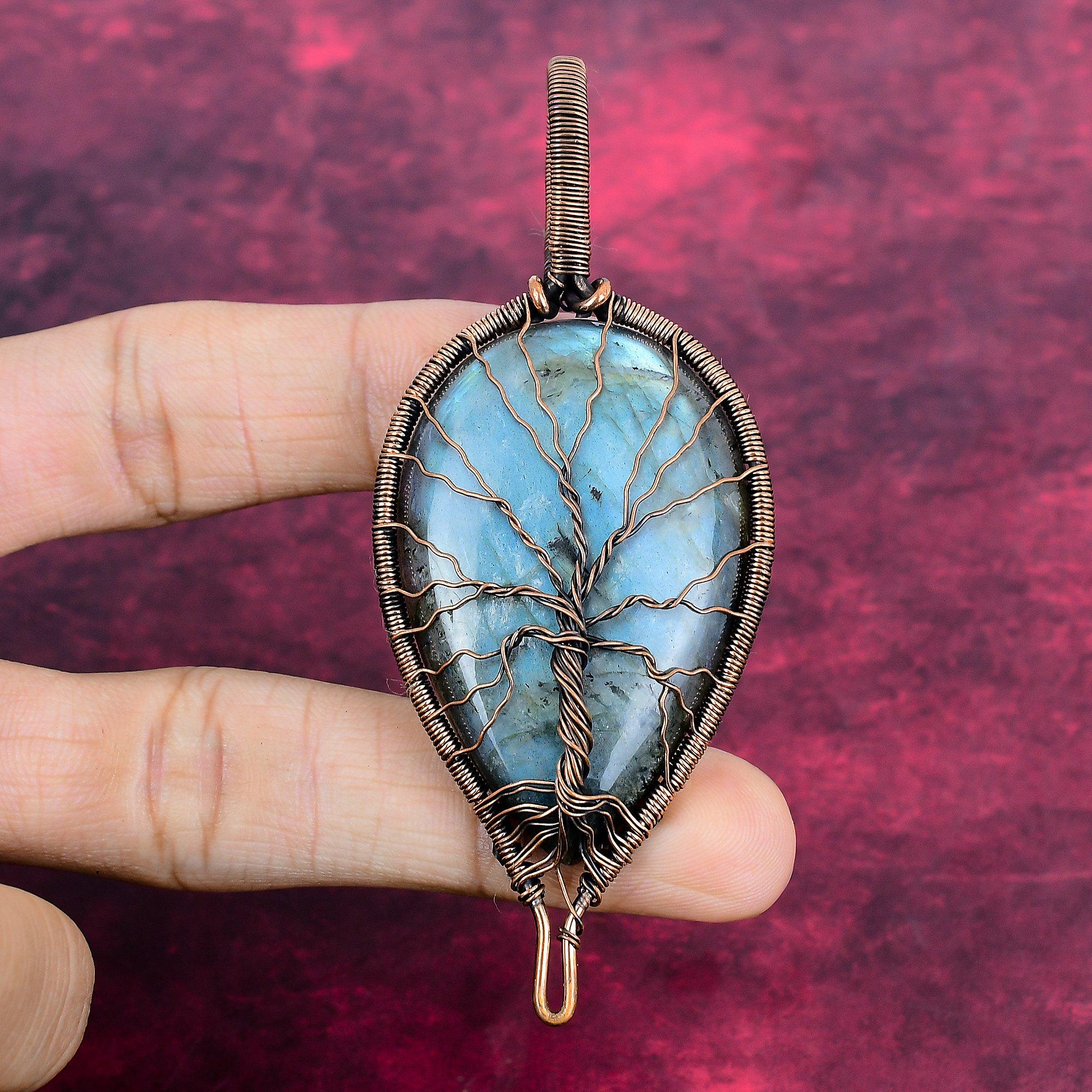 Tree Of Life Labradorite Pendant Copper Wire Wrapped Jewelry Gemstone Pendant