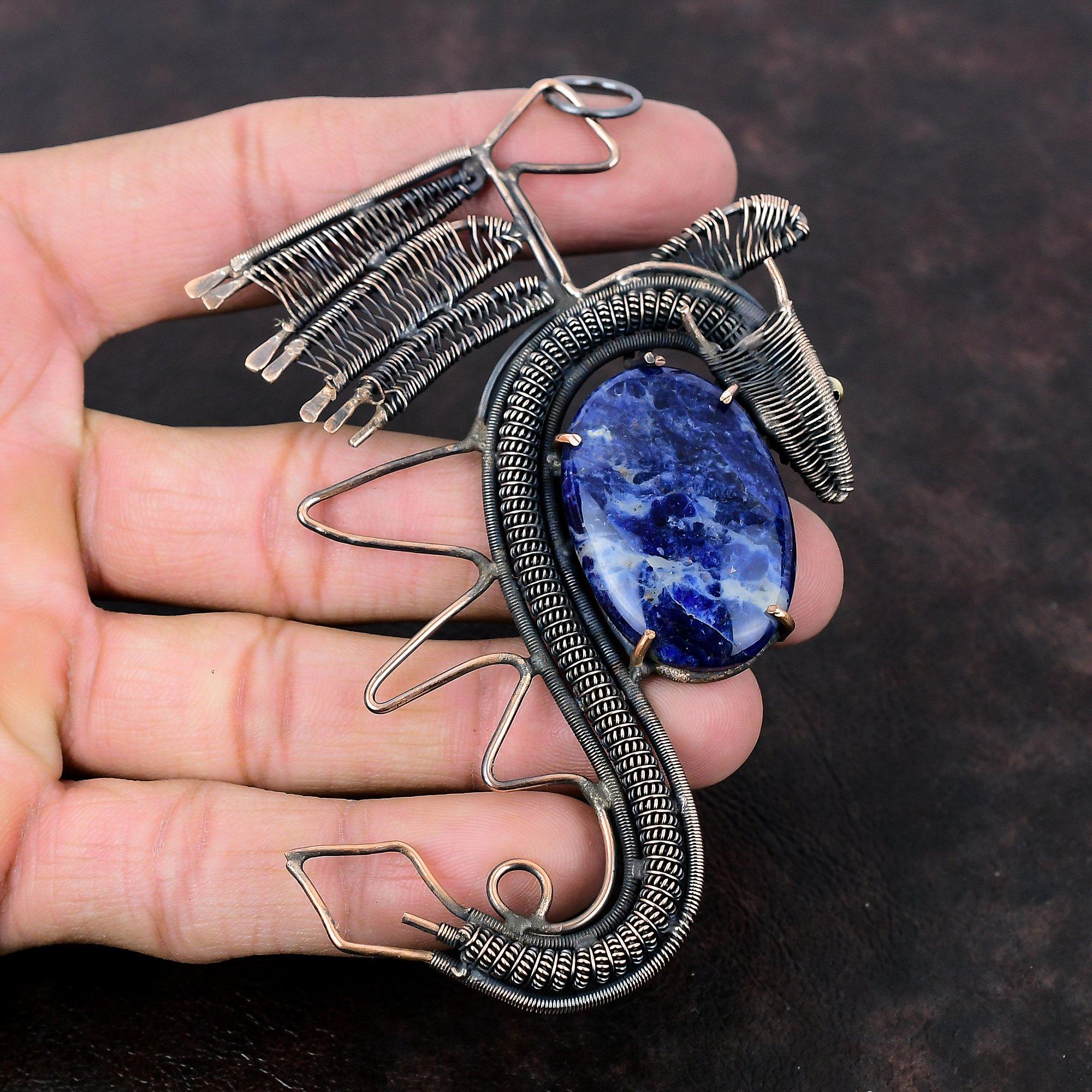 Sodalite Pendant Copper Wire Wrapped Pendant Sodalite Jewelry Gemstone Handmade Pendant Dragon Pendant Wonderful Copper Jewelry Wedding Gift