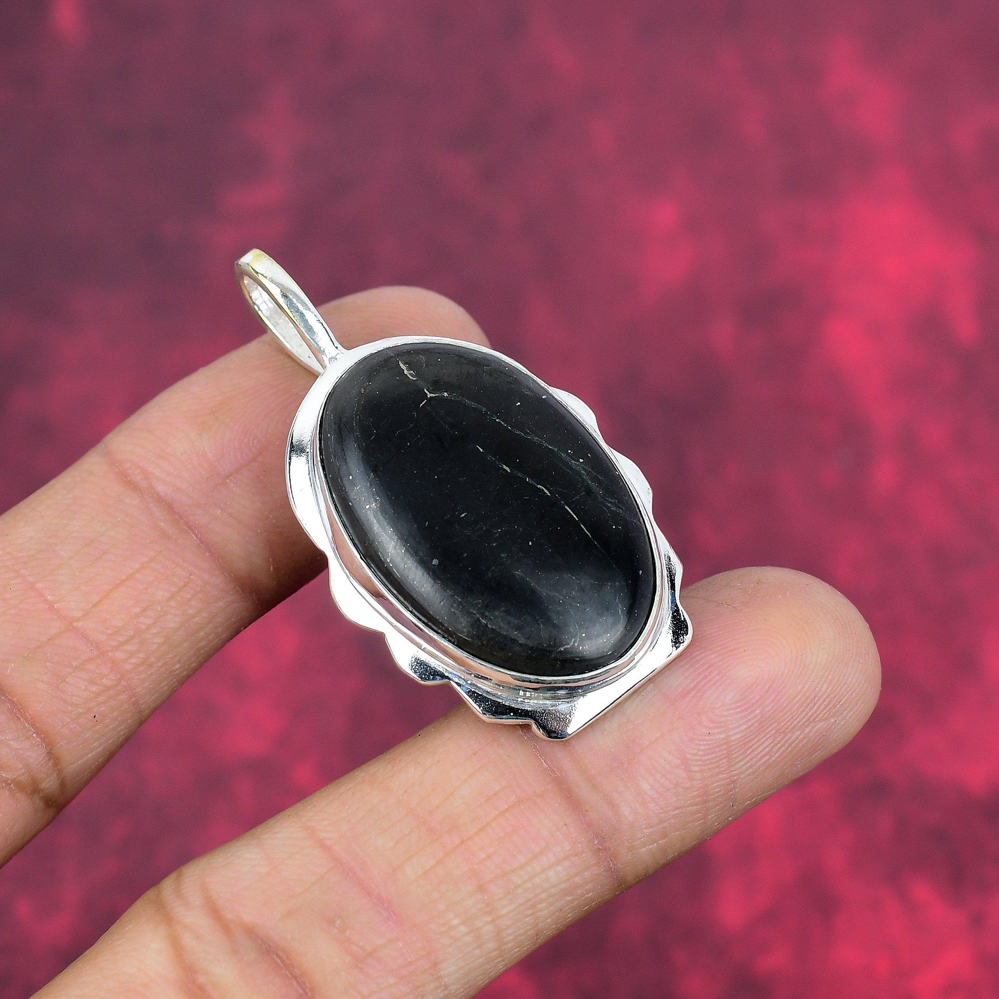 Ciondolo in shungite, gioielli in argento sterling massiccio 925, ciondolo fatto a mano, per il Ringraziamento