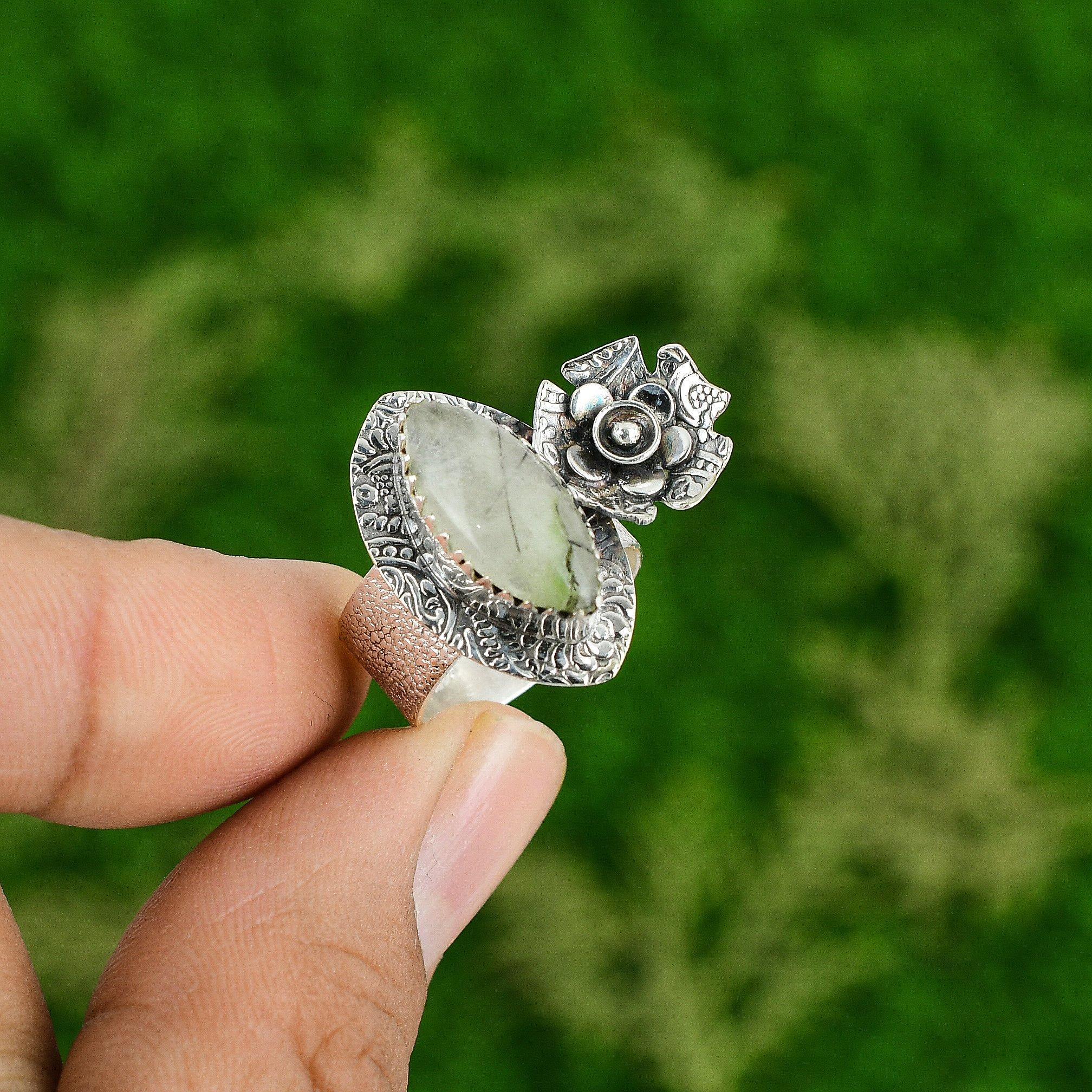 Natural Rutile Gemstone Promise Flower Black Ring Size 7 925 Sterling Silver