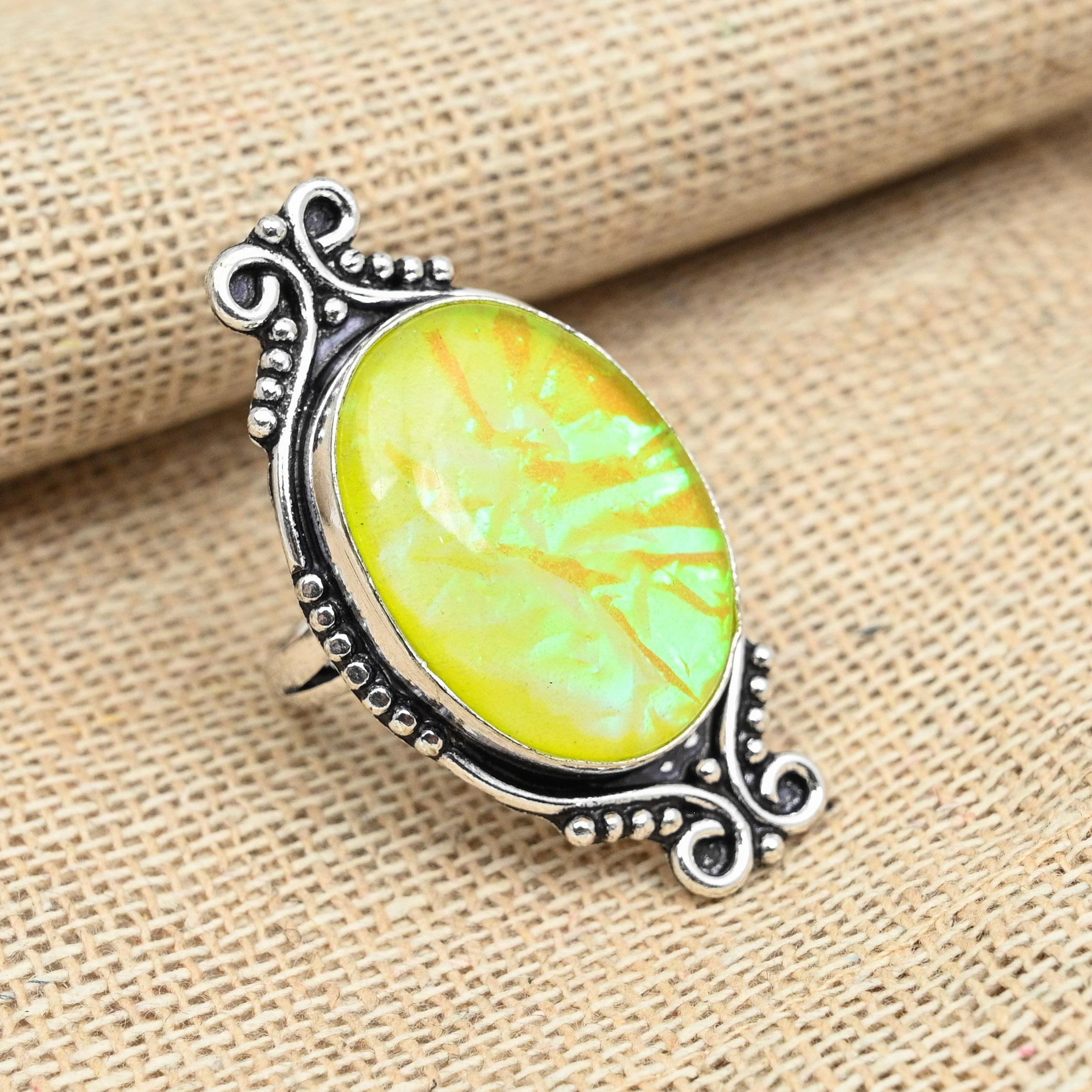 Gorgeous Yellow Triplet Opal Gemstone 925 Sterling Silver Handmade Jewelry Ring
