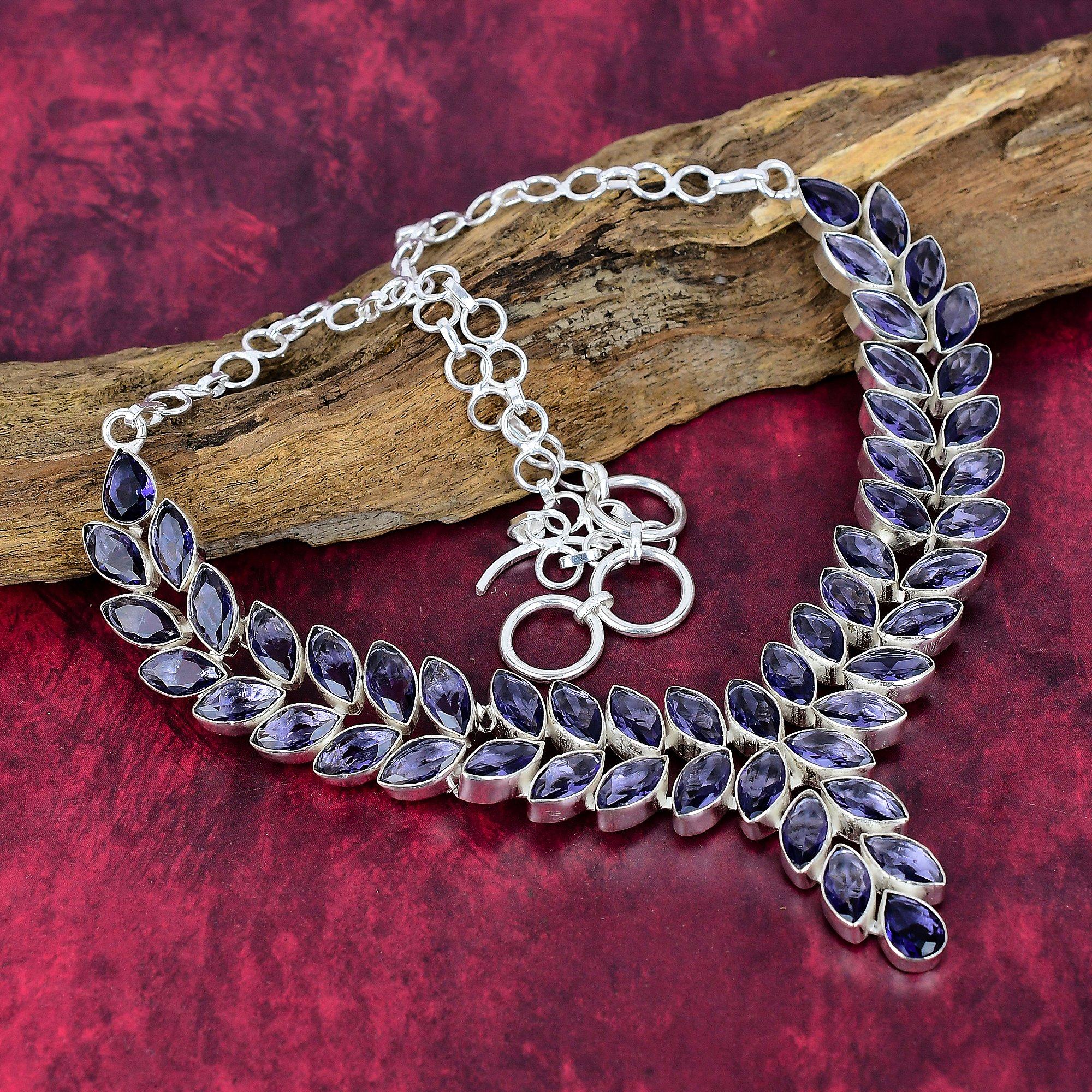 Iolite Handmade Gemstone Necklace, 925 Solid Sterling Silver Necklace Antique Jewelry, For Engagement Gift