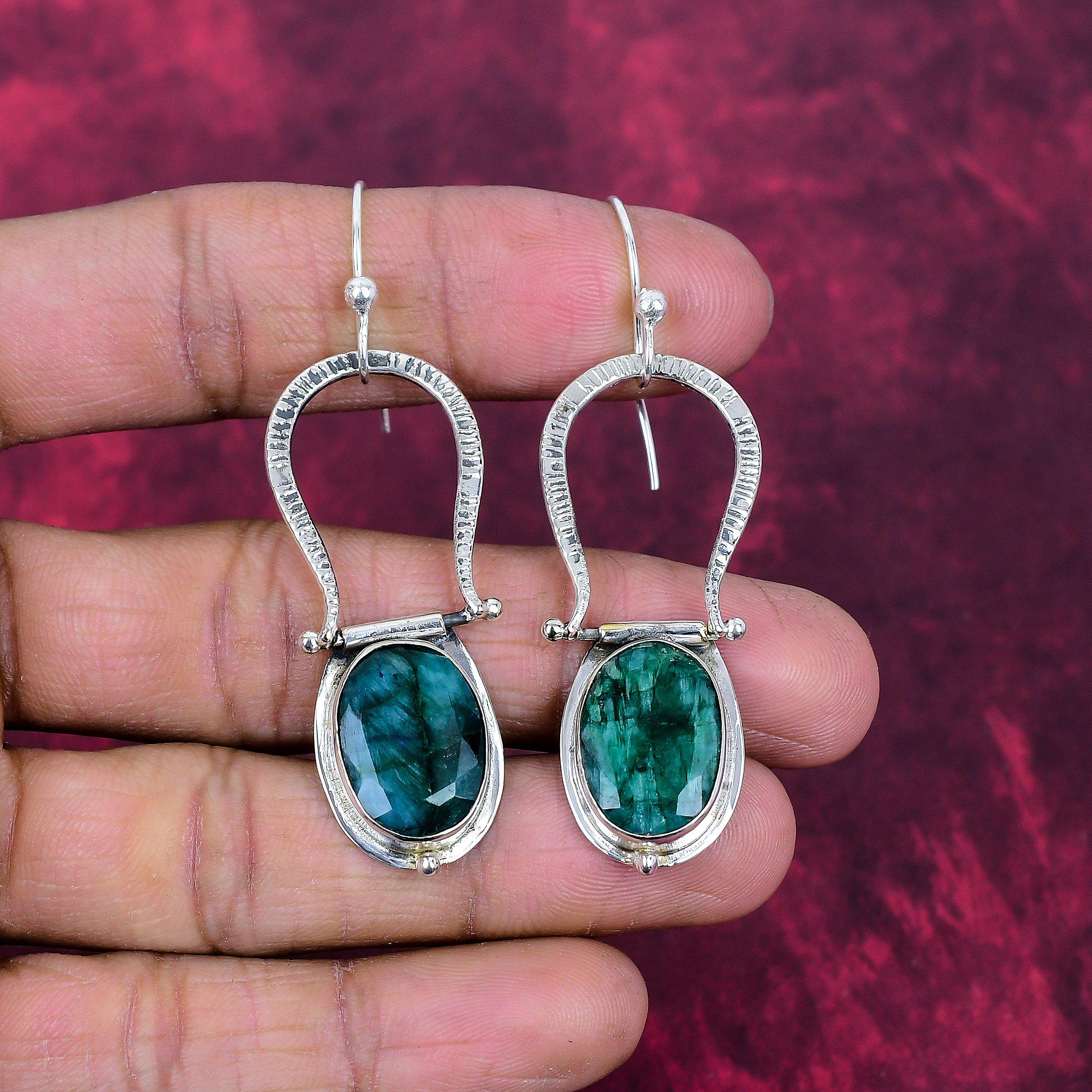 Emerald Gemstone Jewelry, Handmade Balancing Silver Earrings, Handmade Beautiful Earrings Gift for Activists