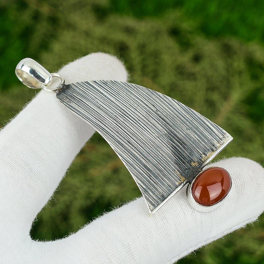 Natürlicher Karneol Edelstein Anhänger Handgefertigt 925 Sterling Silber Indischer Schmuck