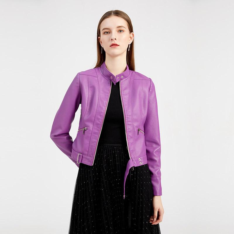 Damen Kurzer Kleiner Mantel Frühling Herbst Stehkragen Langarm Dünne Lederjacke S-3XL