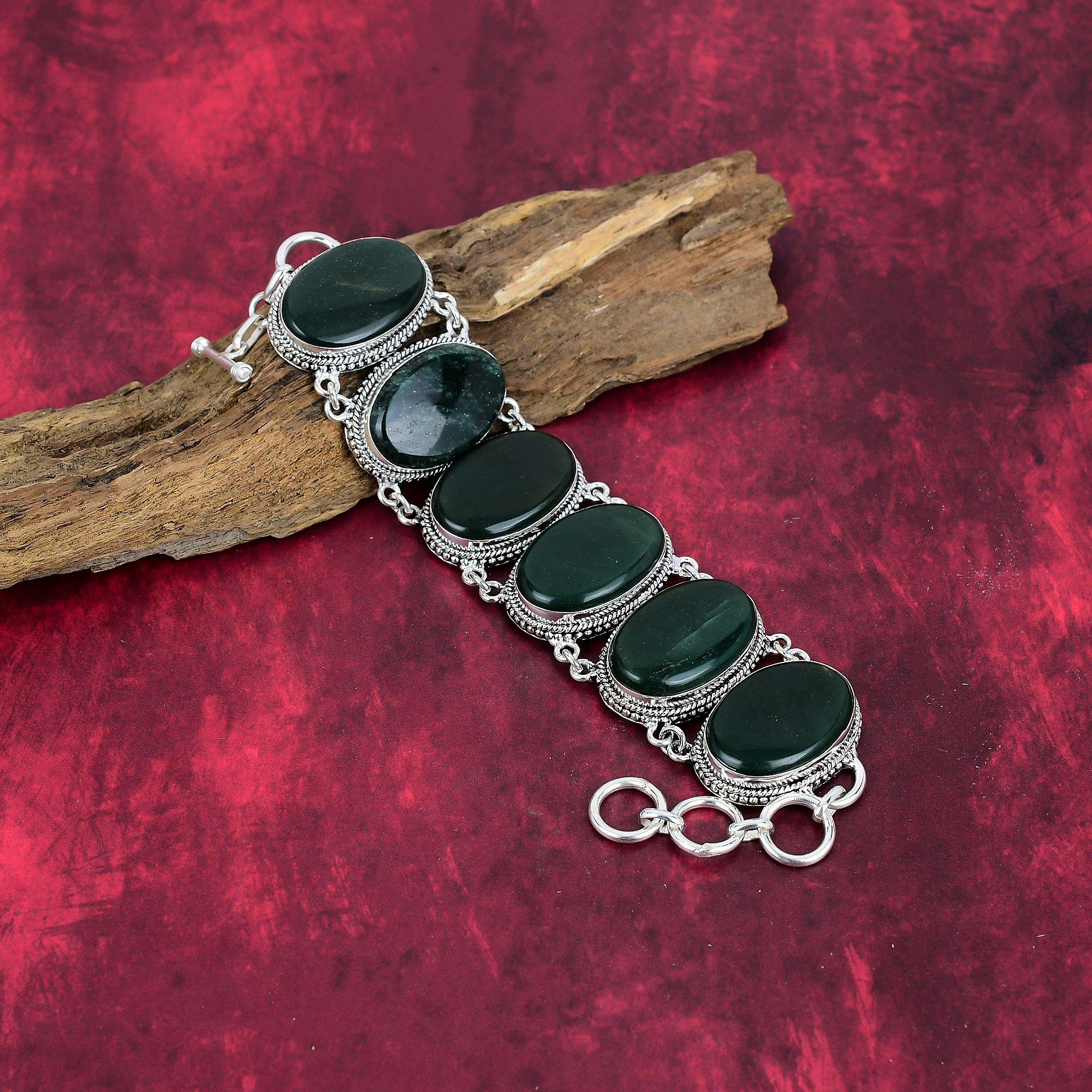 Green Jade Selenite Gemstone Handmade Bracelet, 925 Sterling Silver Adjustable Chain Bracelet, Dainty Jewelry For Memorial Day