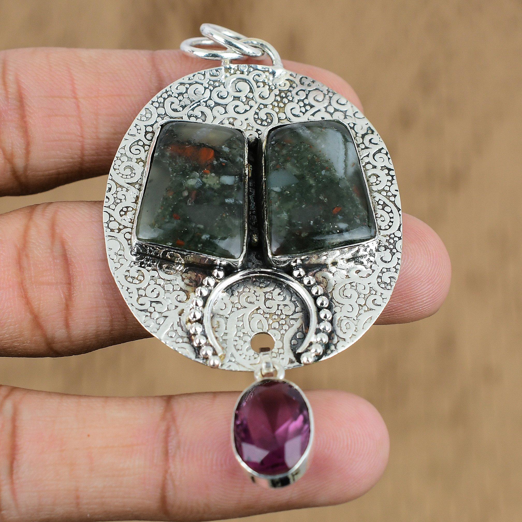 Tabu Jasper Gemstone African Amethyst Sterling Silver Birthday Artisan Pendant