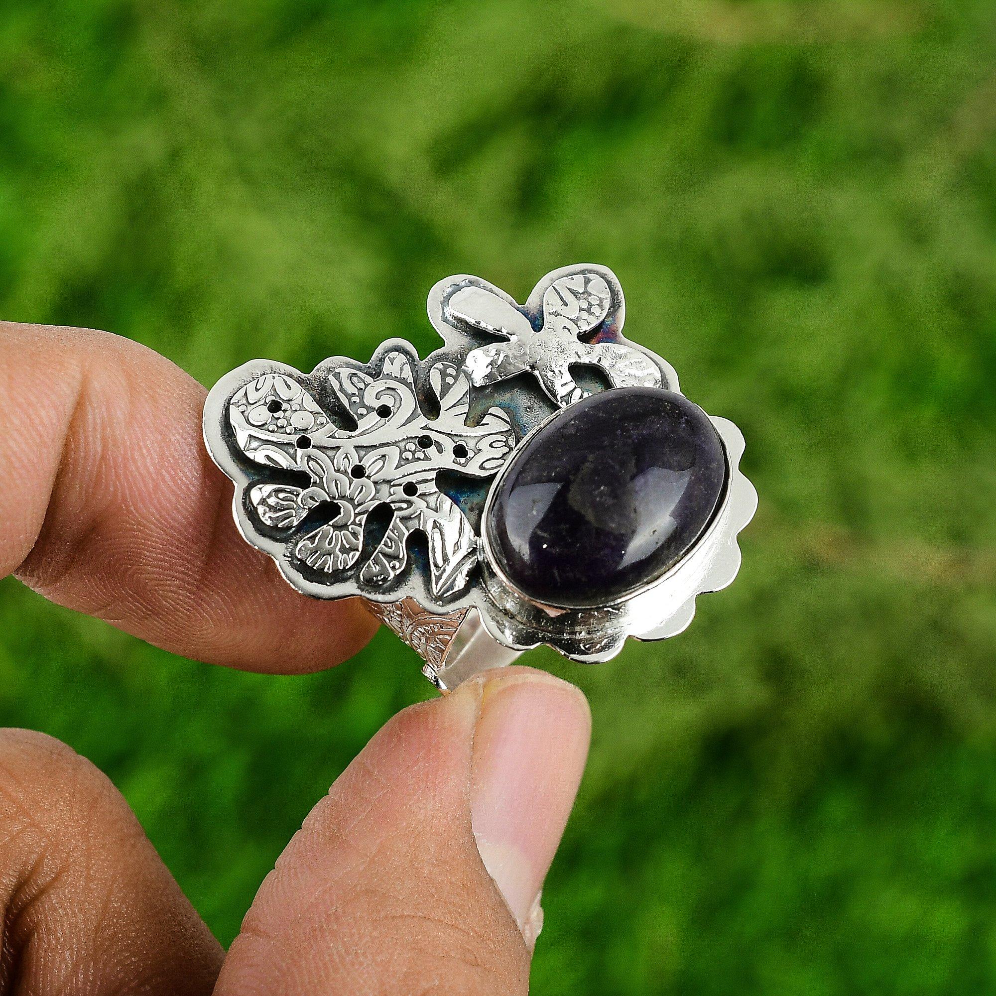 Womens day Deal 925 Sterling Silver African Amethyst Stone Solitaire Unique Ring