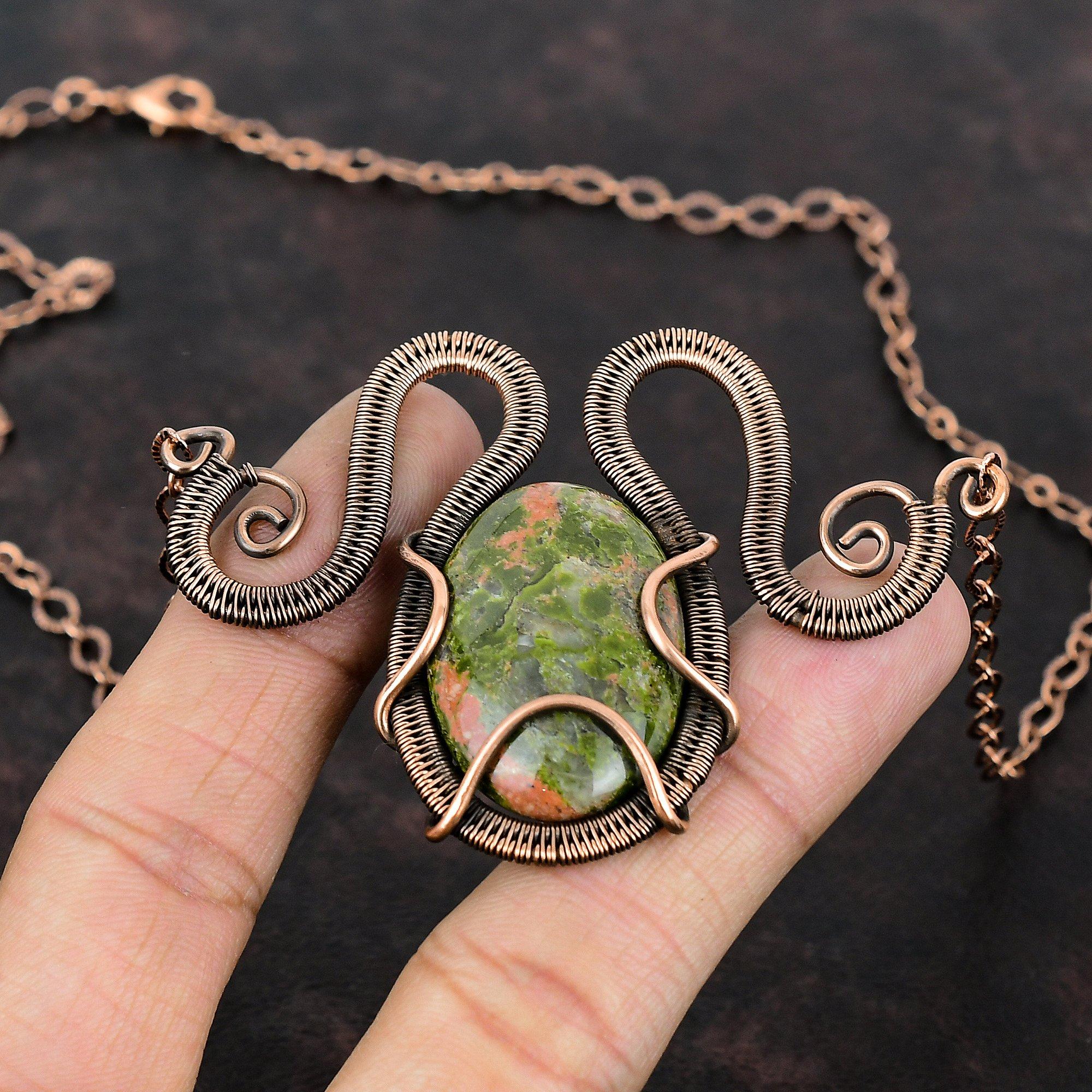 Unakite Necklace Copper Wire Wrapped Adjustable Necklace Handmade Copper Jewelry Top Quality Gemstone Necklace Wire Wrapped Jewelry For Gift