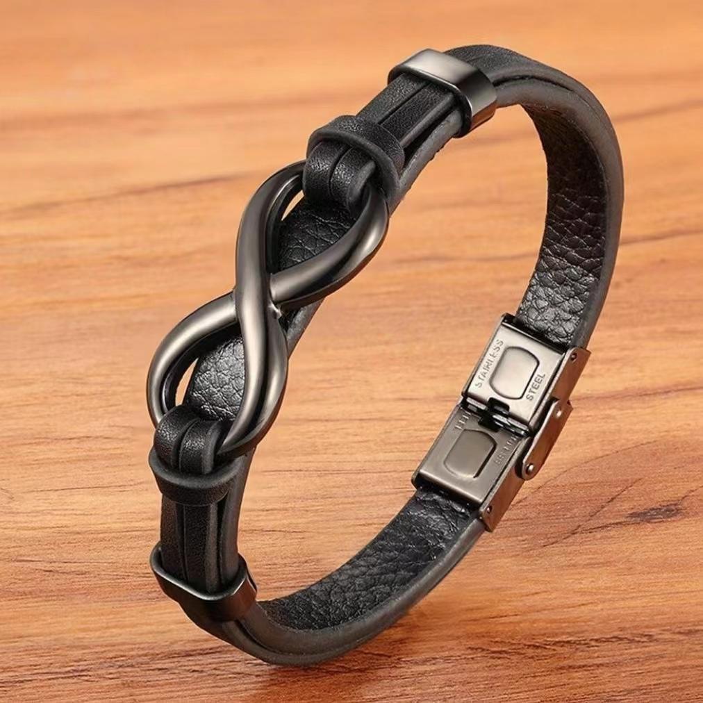 Luxusní originální kůže Infinity Symbol Pánský náramek Přezka z nerezové oceli Pár náramků Šperky Dropshipping Velkoobchod