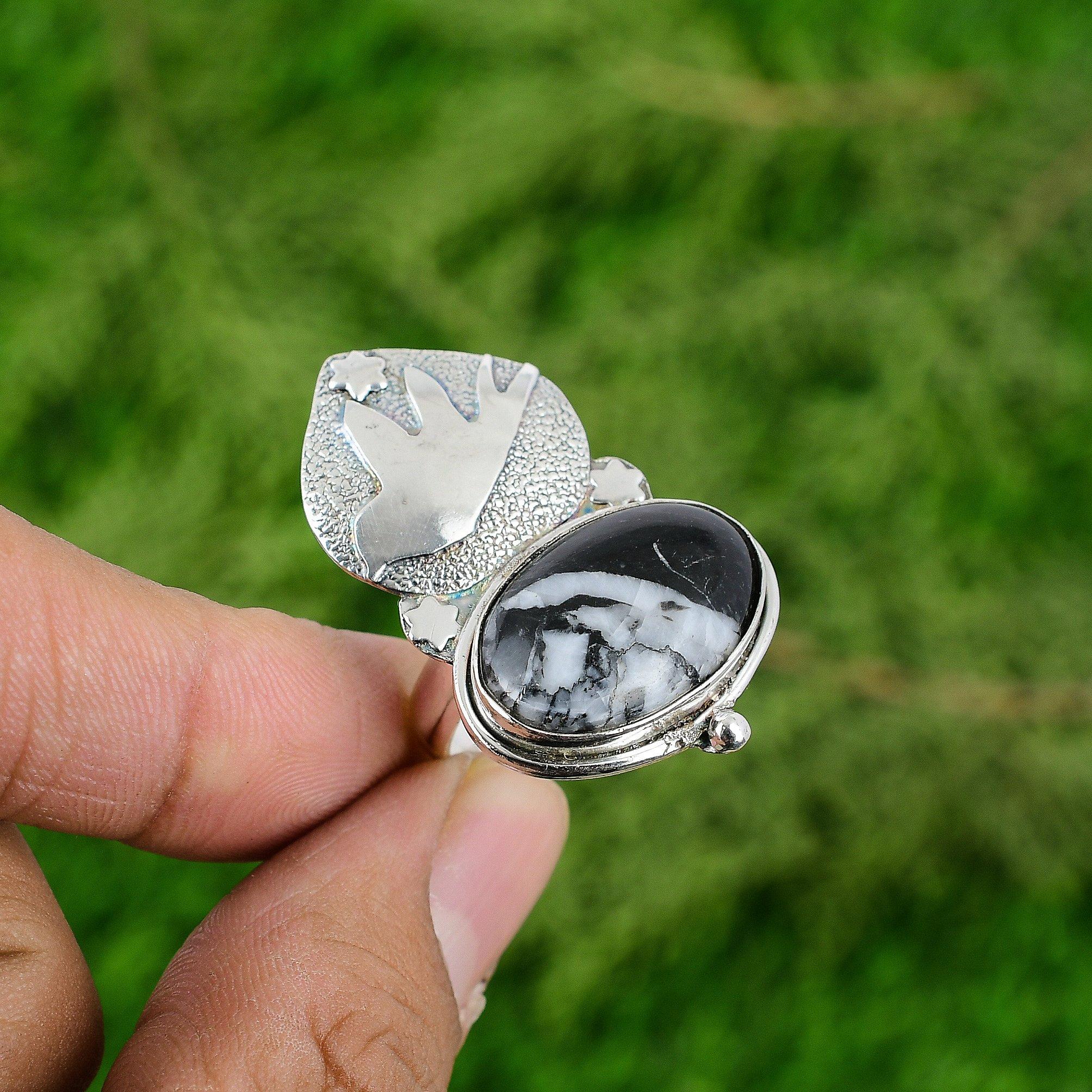Natural Zebra Jasper Solitaire Bird Adjustable Ring 925 Silver For Girls