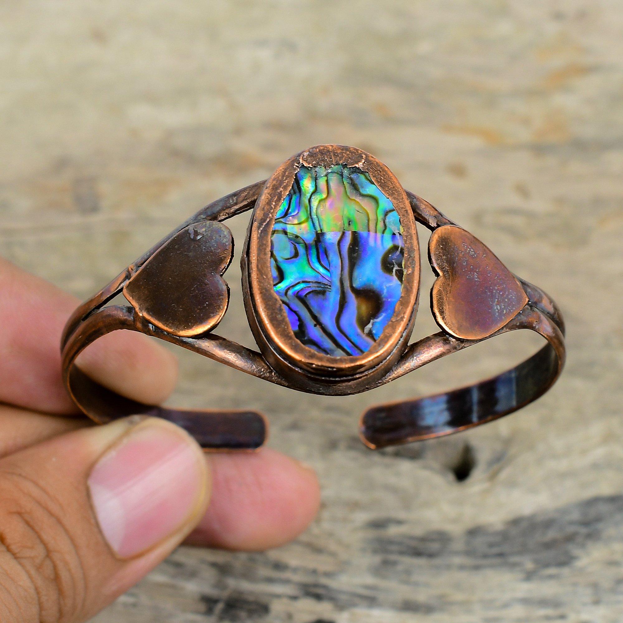 Abalone Shell Gemstone Cuff Bracelet Electroformed Copper Bangle Adjustable Cuff Bracelet Handmade Bangle Copper Jewelry Anniversary Gifts