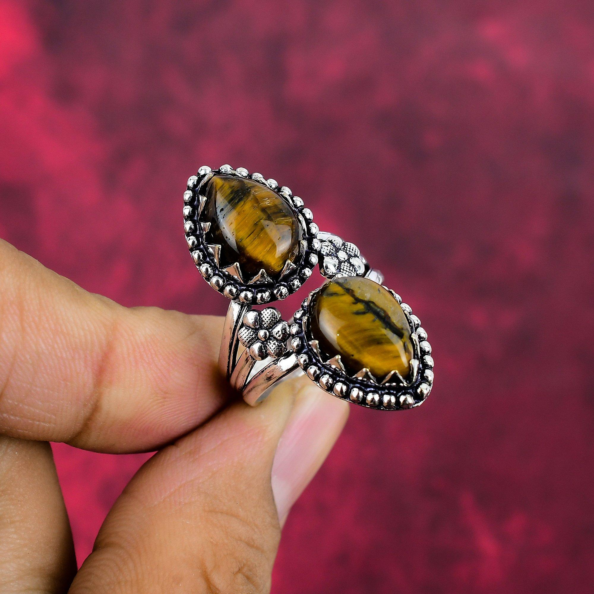 Tiger's Eye 925 Solid Sterling Silver Adjustable, Ring Handmade Gemstone, Gift For Mom Antique Jewelry