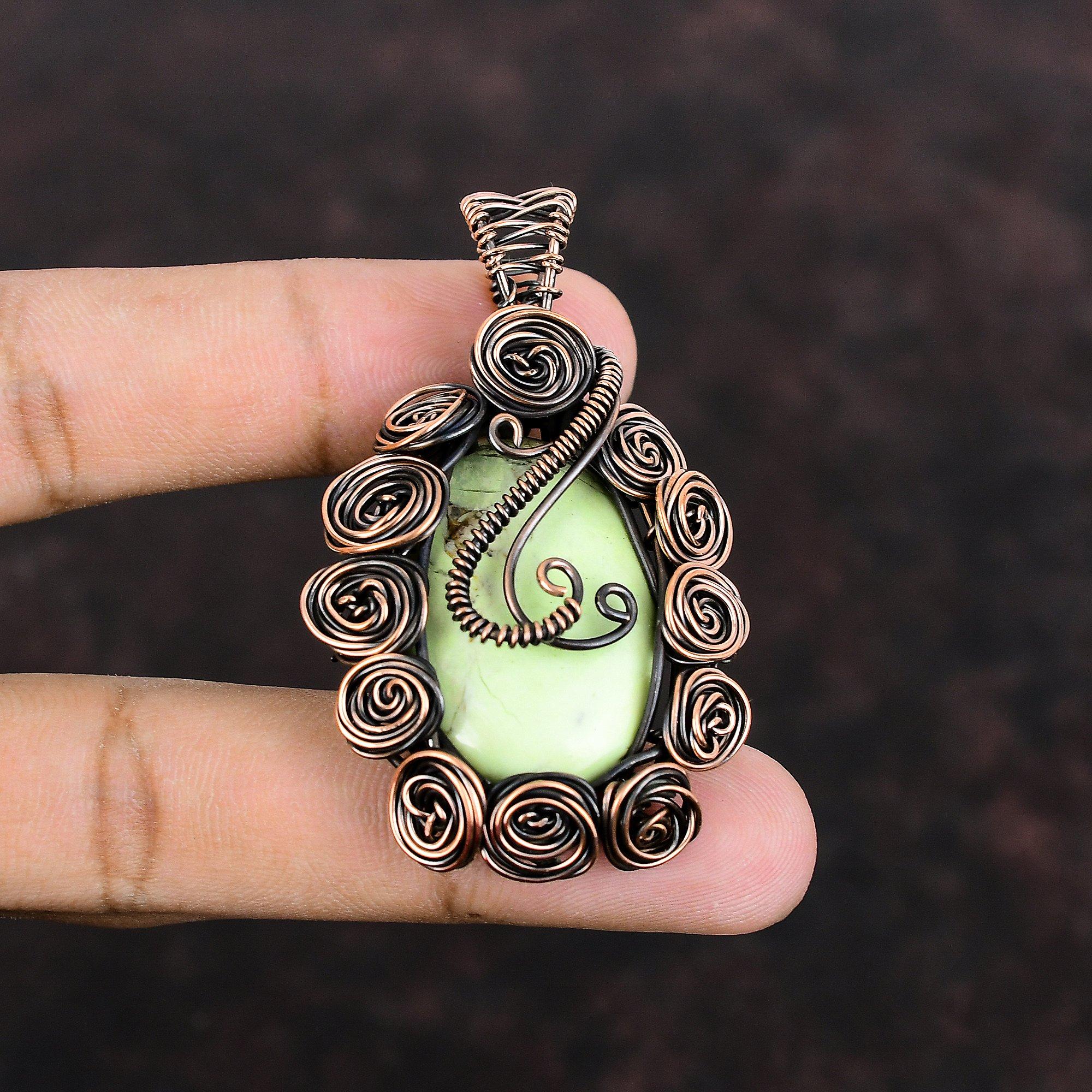 Lemon Chrysoprase Pendant Original Gemstone Jewelry Copper Wire Wrapped Pendant Handmade Pendant Copper Wire Wrapped Jewelry Gift For Women