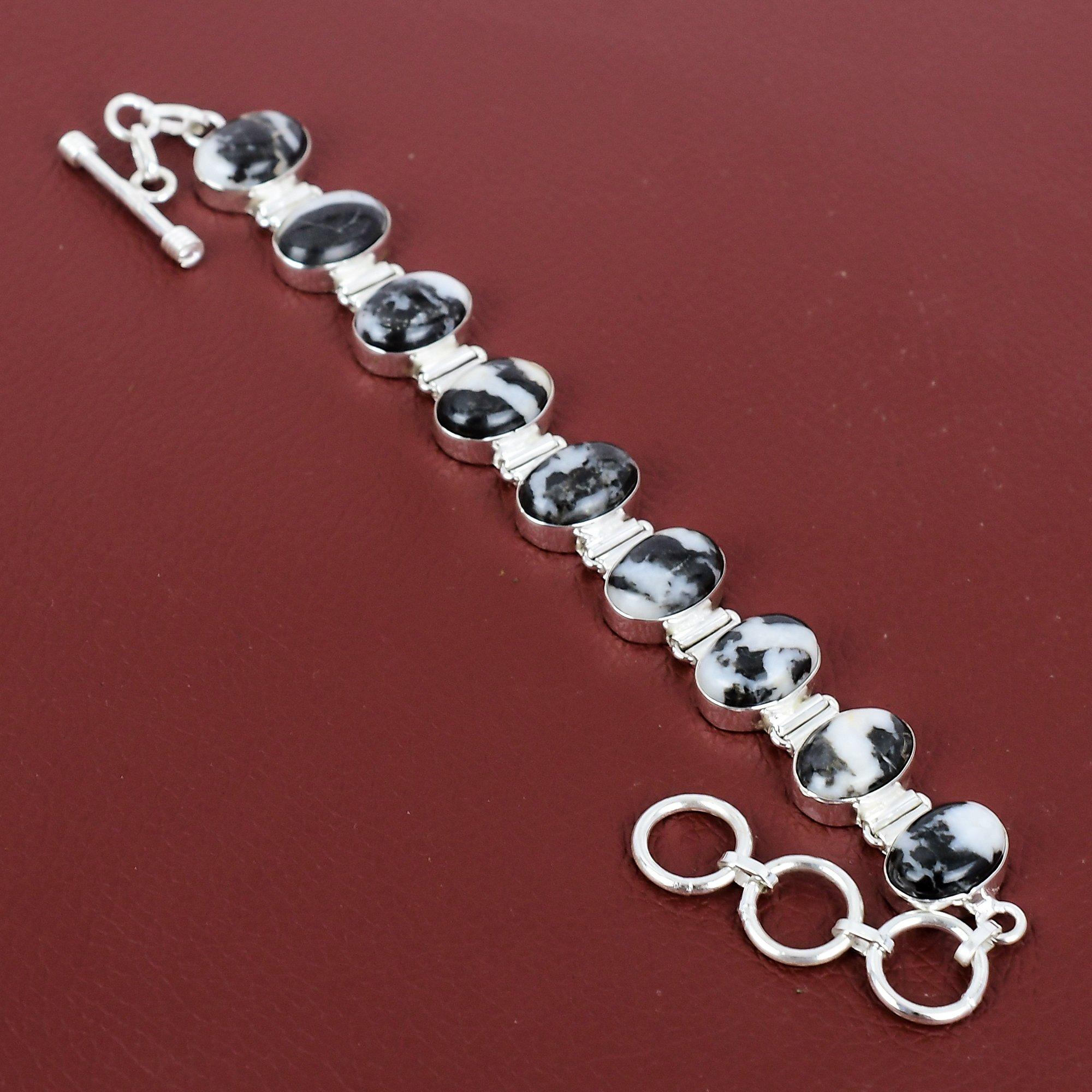 White Buffalo Turquoise Bracelet Natural Gemstone Bracelet 925 Sterling Silver Bracelet Adjustable Chain Bracelet Handmade Elegant Bracelet