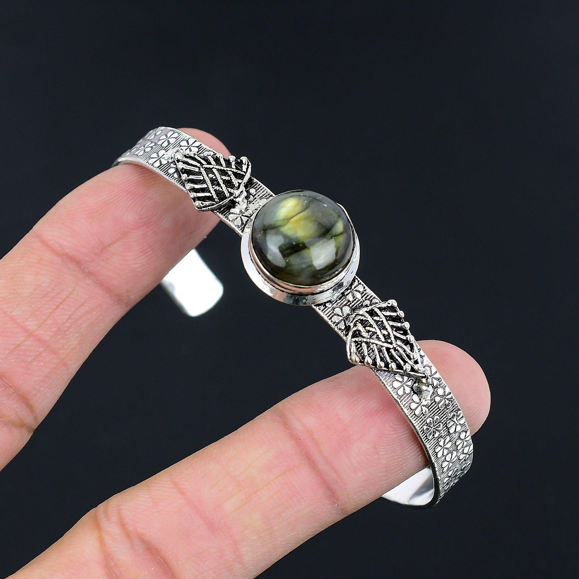 Wedding Gift For Her 925 Silver Natural Labradorite Gemstone Bangle Adjustable