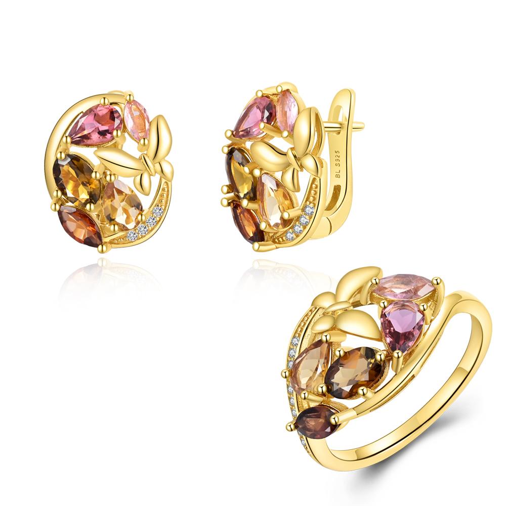 Wunderschönes natürliches Multi-Turmalin-Edelstein-Schmuckset mit Verschluss-Ohrring aus 925er-Sterlingsilber, luxuriöser Schmuck für Frauen, Geschenk