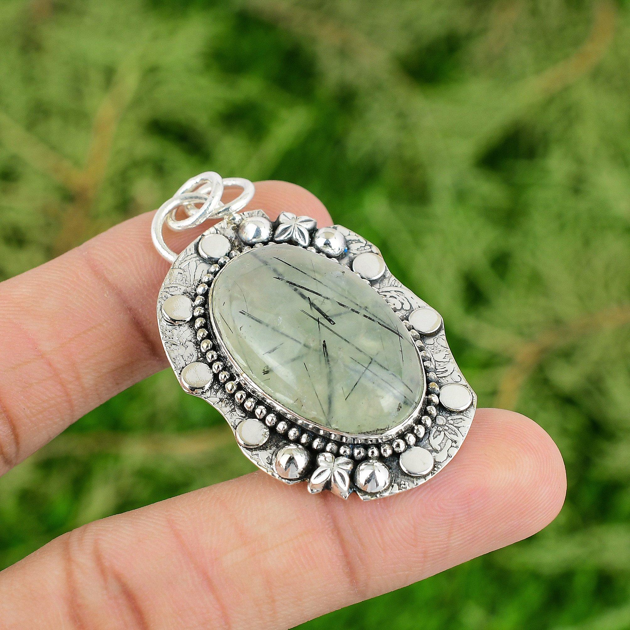 Moss Prehnite Pendant 925 Sterling Silver Pendant Handmade Jewelry Genuine Gemstone Pendant Anniversary Gifts