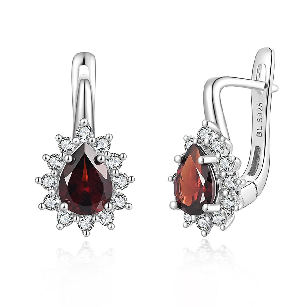 Simple Pear Shape Earrings 925 Sterling Silver Natural Red Garnet 3.3ct Gesmtones Fine Jewelry for Women Daily Wear Gift
