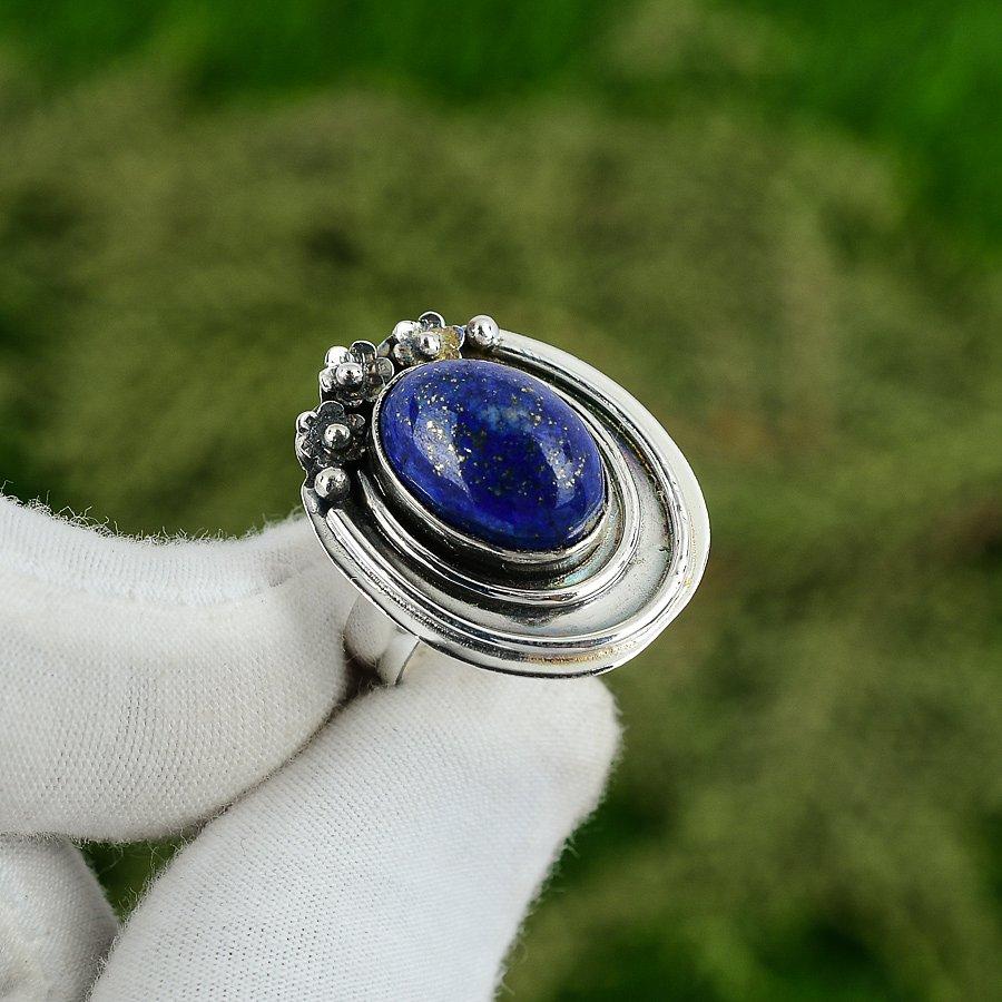 Natural Lapis Lazuli Gemstone Multi Stone Adjustable Ring 925 Silver For Women