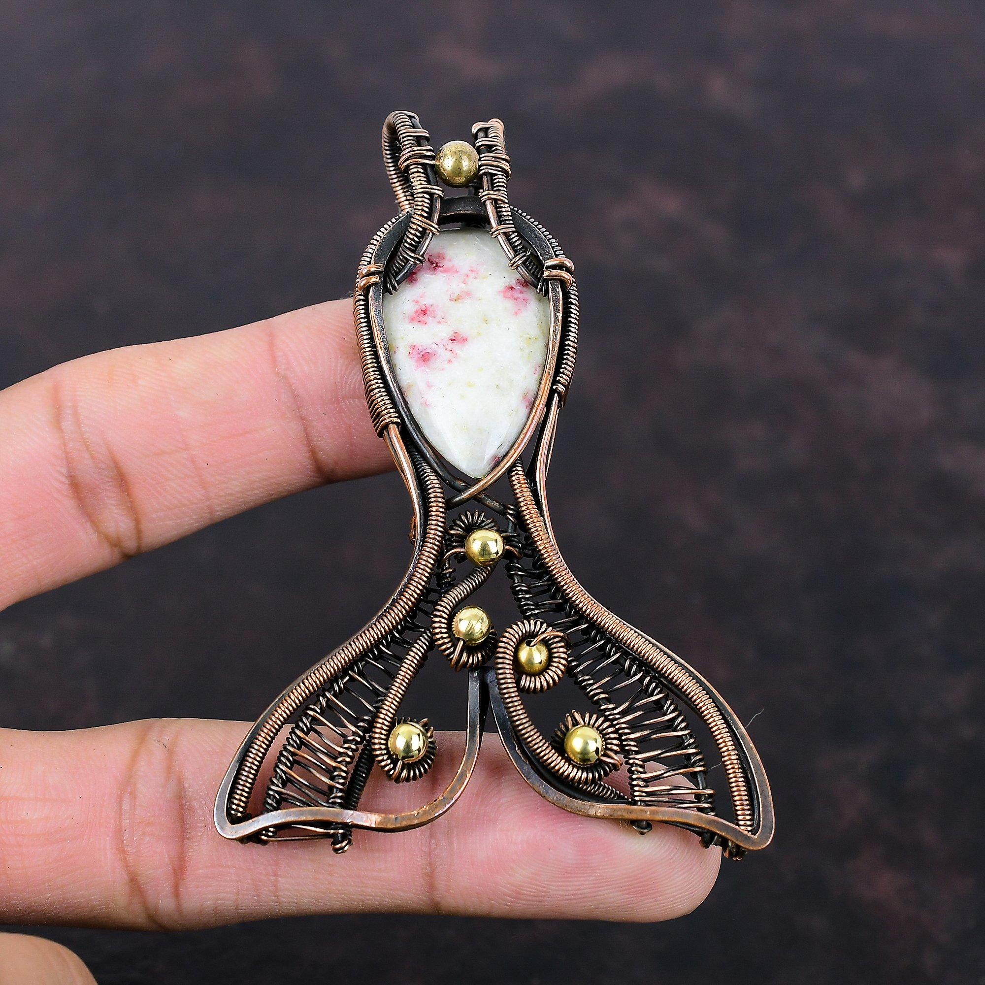 Zinnober Anhänger Kupferdraht gewickelter Anhänger Handgefertigter Fischschmuck Höchste Qualität Edelsteinanhänger Kupferschmuck Geschenk für Ihn Zinnober Schmuck