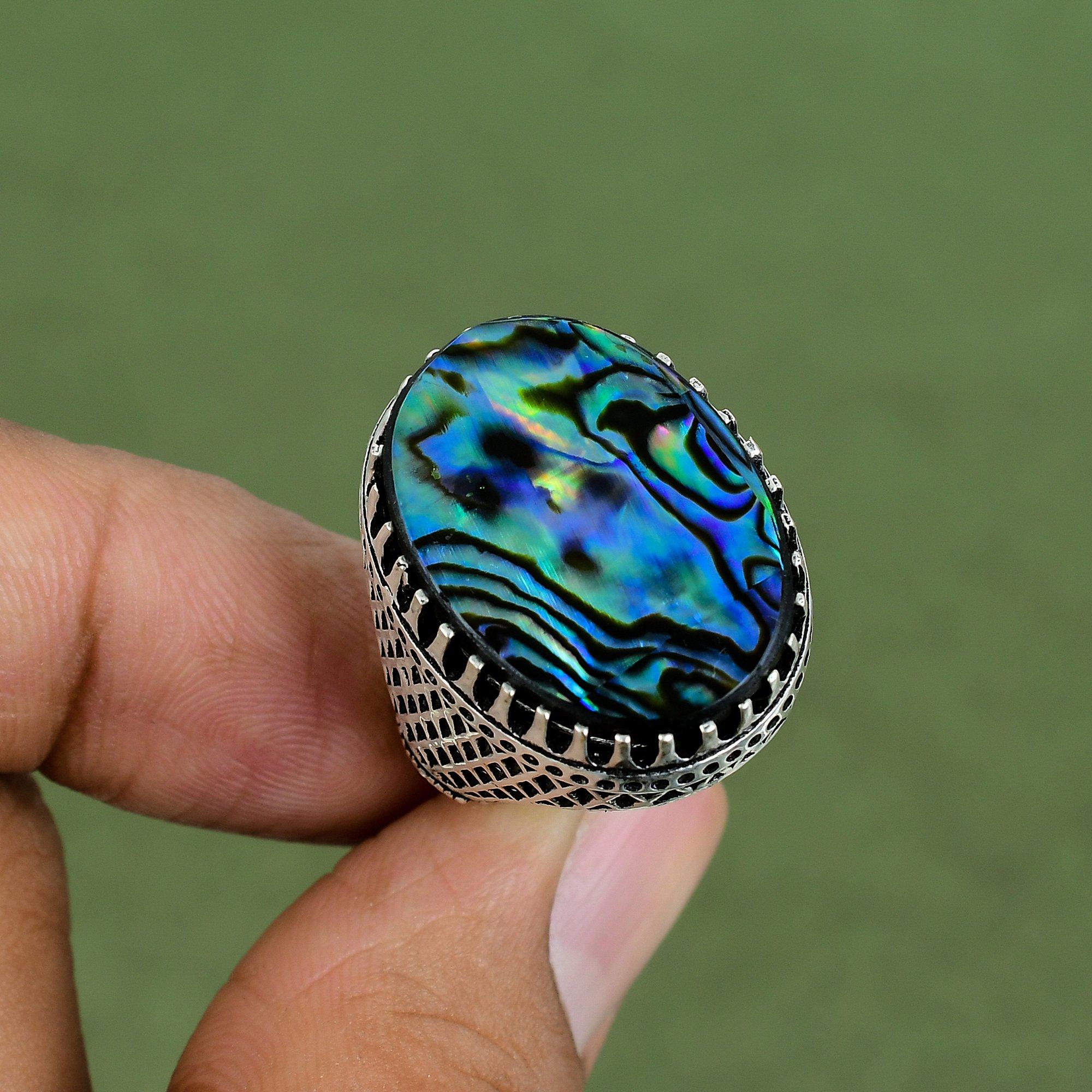 Abalone Shell Ring 925 Sterling Silver Ring Handmade Jewelry Genuine Gemstone Ring Gift For Her Abalone Shell Jewelry Available In Ring Size