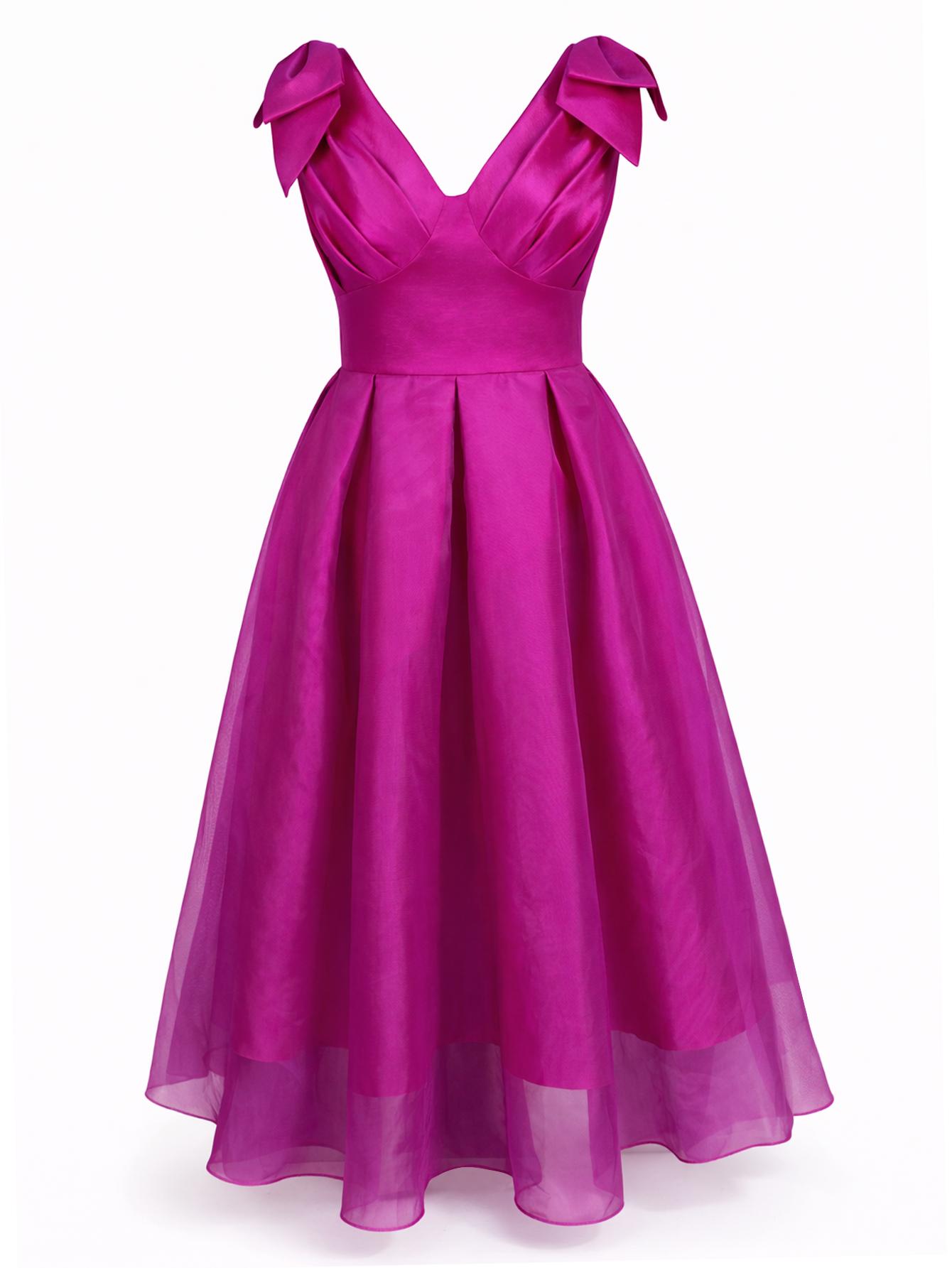 AOMEI Damen Elegantes V-Ausschnitt Ärmelloses Fließendes Maxikleid Passform und Weite Lang Formell Abend Hochzeit Partykleider Knallpink Blau Schwarz
