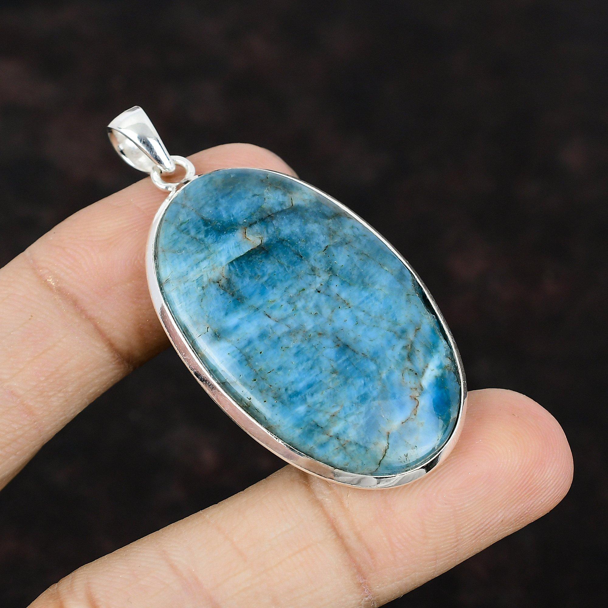 Neon Apatite Pendant Gemstone Pendant 925 Sterling Silver Pendant Antique Jewelry Handmade Dainty Pendant Gift For Mother Statement Pendant