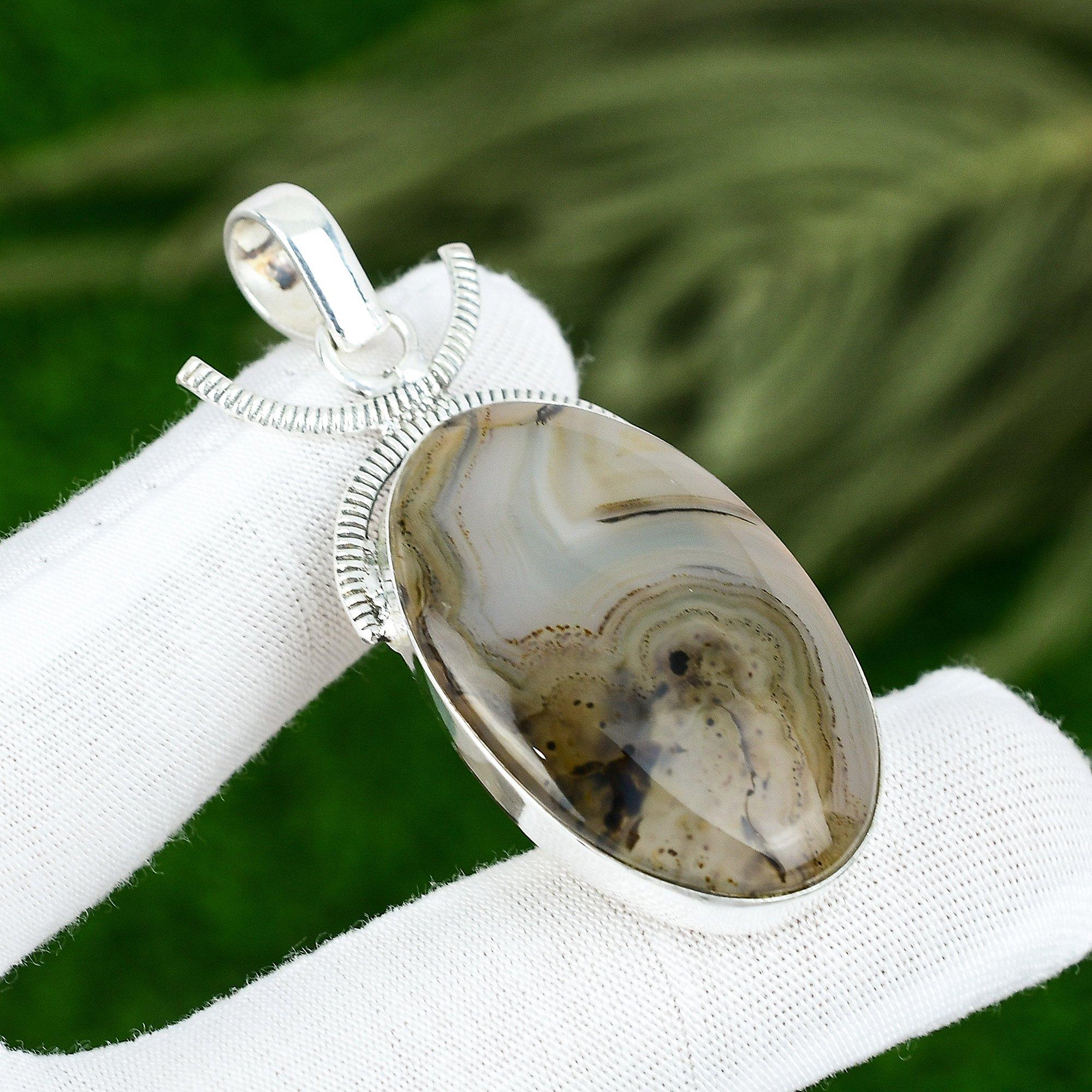 Ovaler natürlicher Montana-Achat 925 Sterlingsilber Tochter Geburtstag Einzigartiger Anhänger