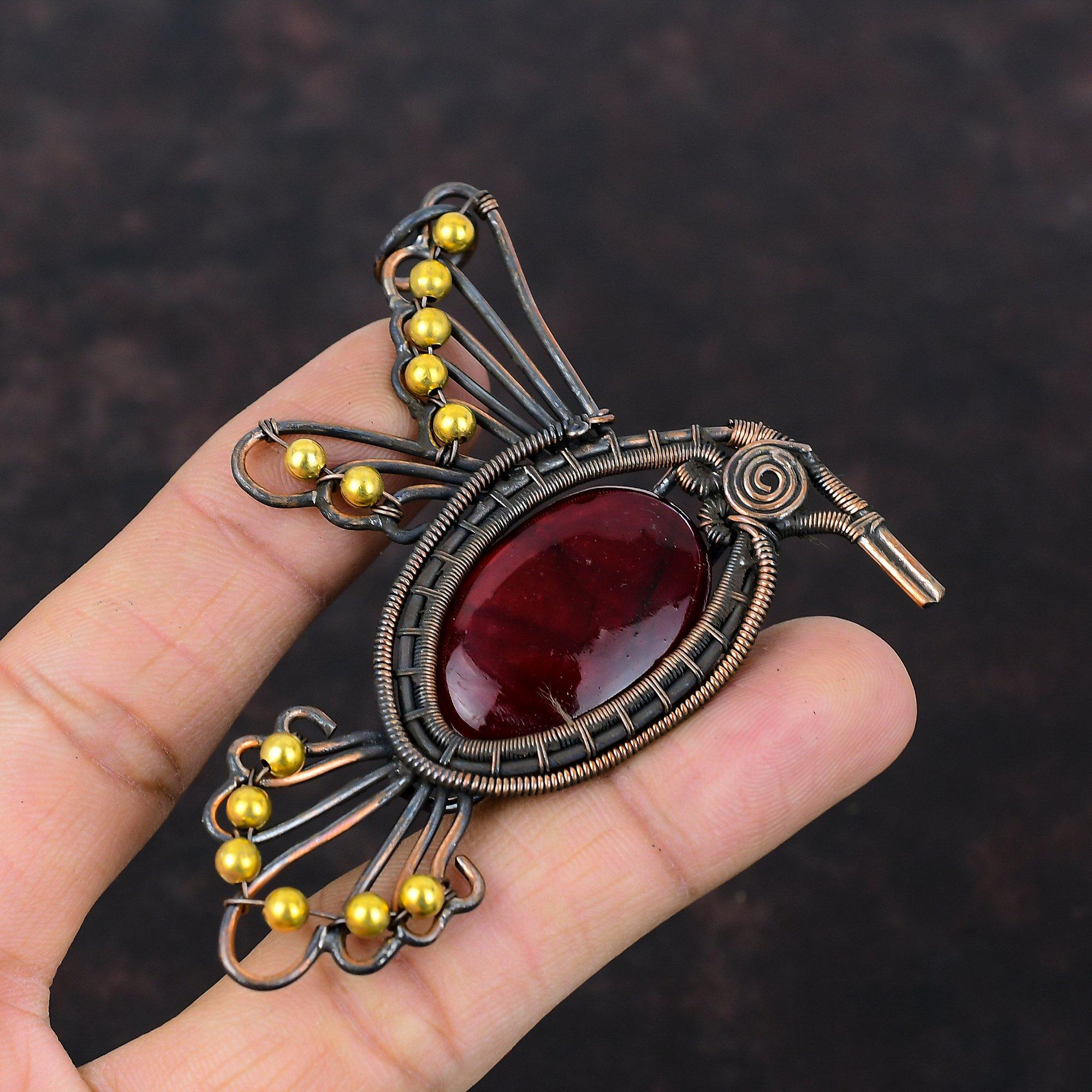 Red Fire Labradorite Pendant Copper Wire Wrapped Pendant Bird Jewelry Gemstone Handmade Pendant Unique Copper Design Jewelry Engagement Gift