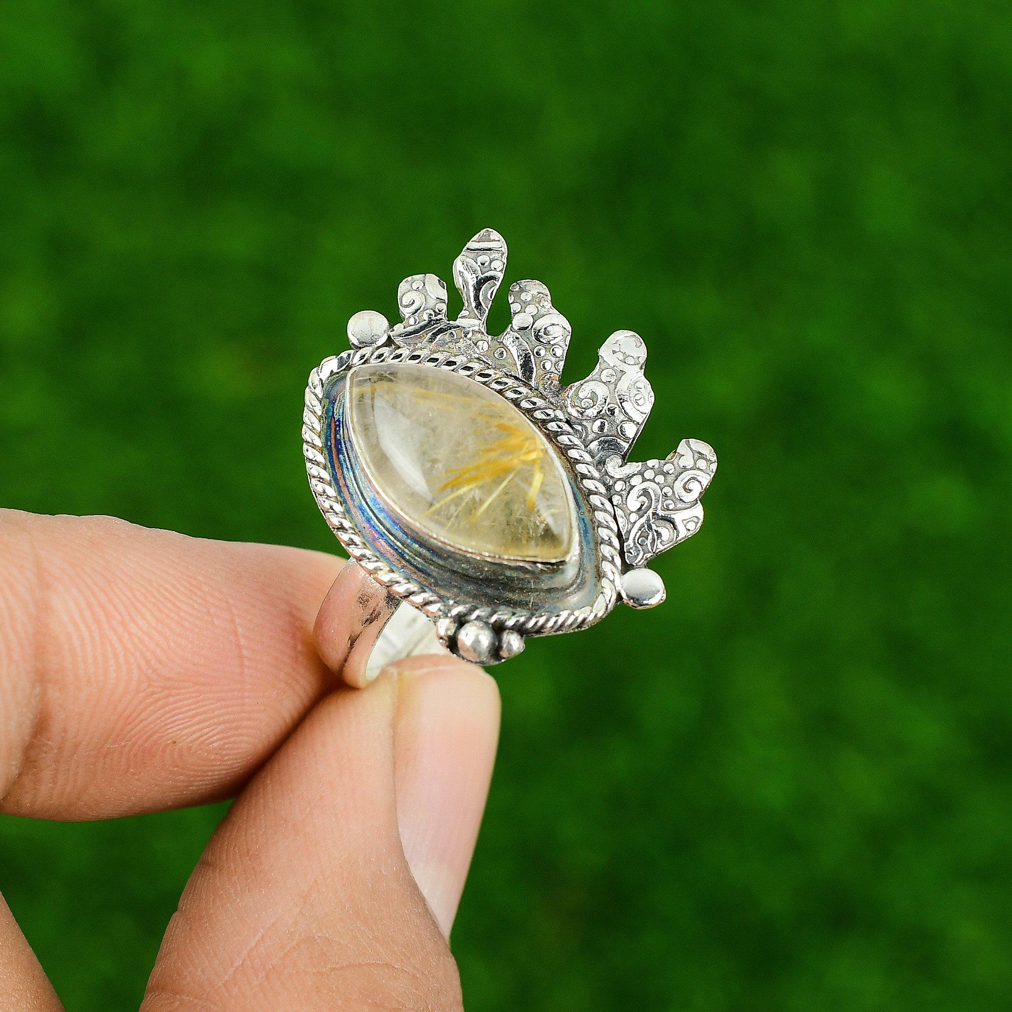 Mothers day Sale Golden Rutile Stone Sterling Silver Daughter Handcrafted Ring