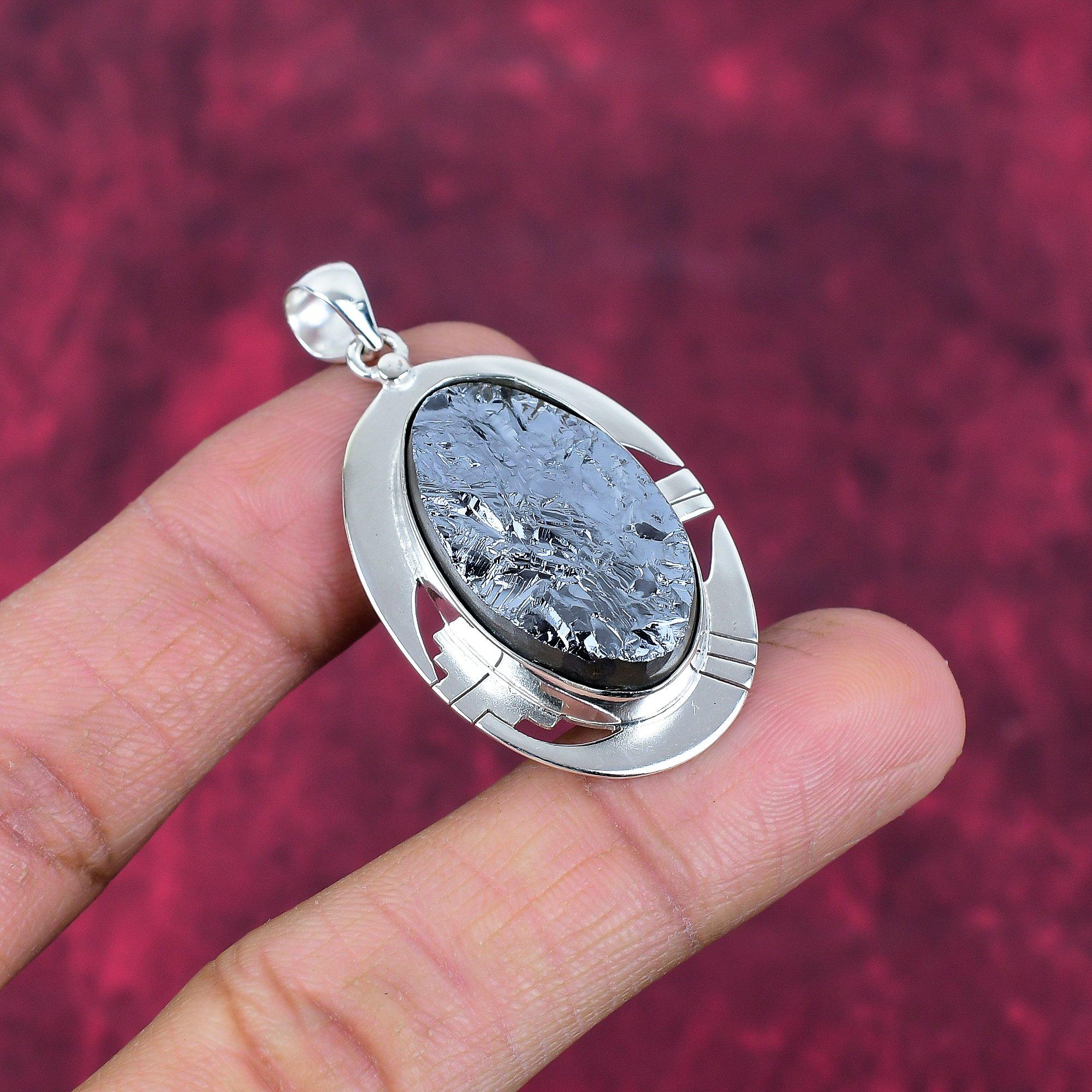 Shungite Pendant, 925 Solid Sterling Silver Gemstone Jewelry, Handmade Pendant, For Thanksgiving