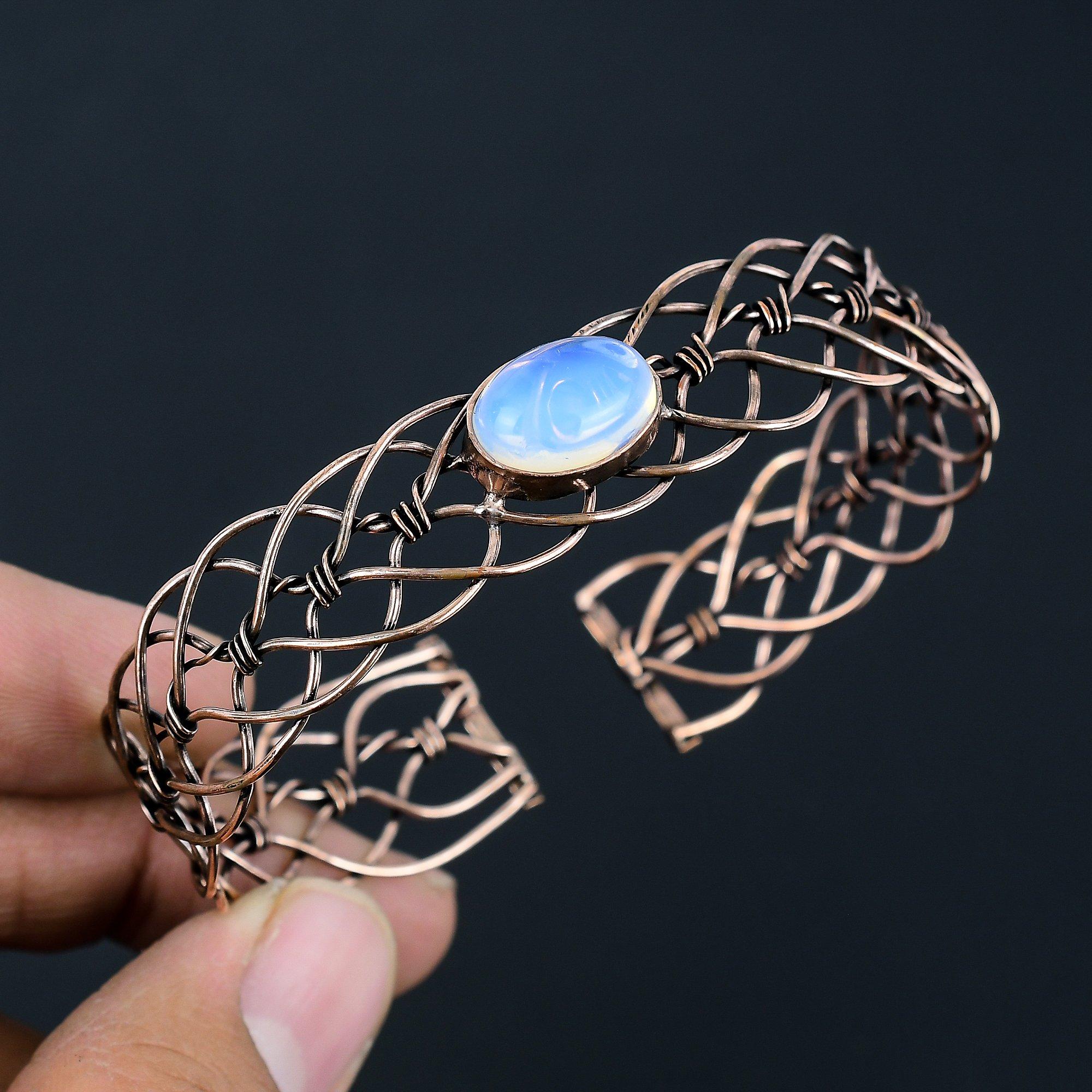 Milchiger Opal Edelstein Handgefertigter 925 Sterling Silber Schmuck Verstellbarer Armreif Für Frauen