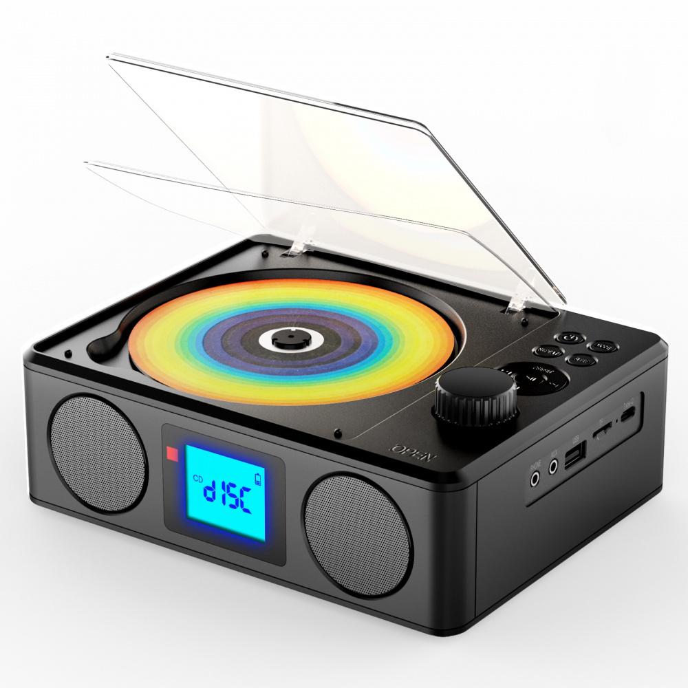 CD Player Portable Bluetooth Desktop CD Players for Home with Speakers Rechargeable Small Retro CD Player with LCD Screen Optical USB