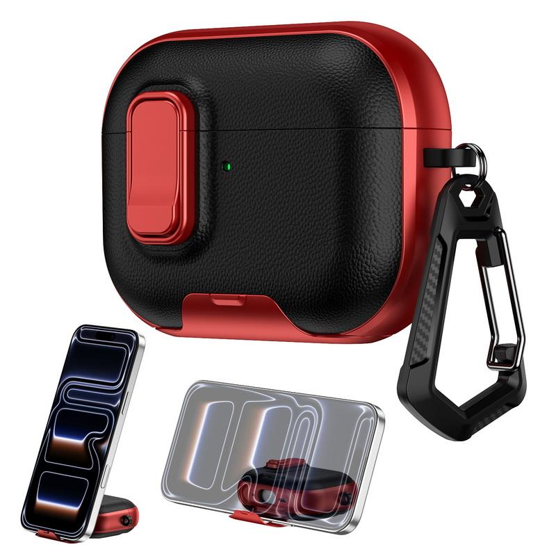 Earphone Case For AirPods 4 Gen Pro 3 2 Hybrid Leather Skin Shockproof Phone Stand Cover For AirPods Pro 3 2 with Keychain Switch Lock